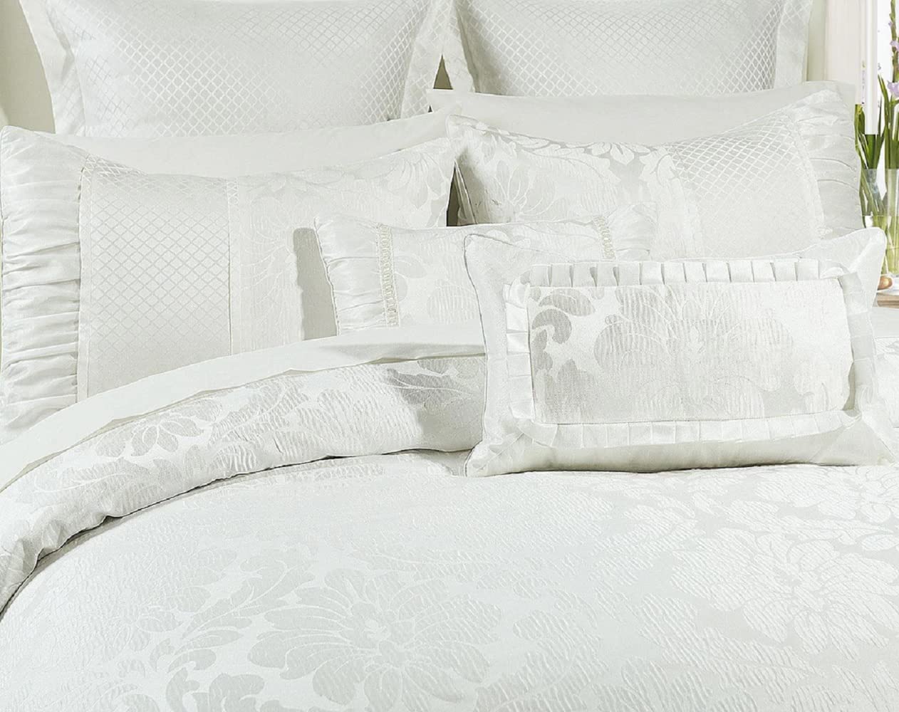 13-Piece California King Size SARA Bed in a Bag Set - White Duvet Cover, 100% Cotton Sheets, Bed Skirt & Down Alternative Comforter | Luxury Bedding for Master Bedroom & Guest Room