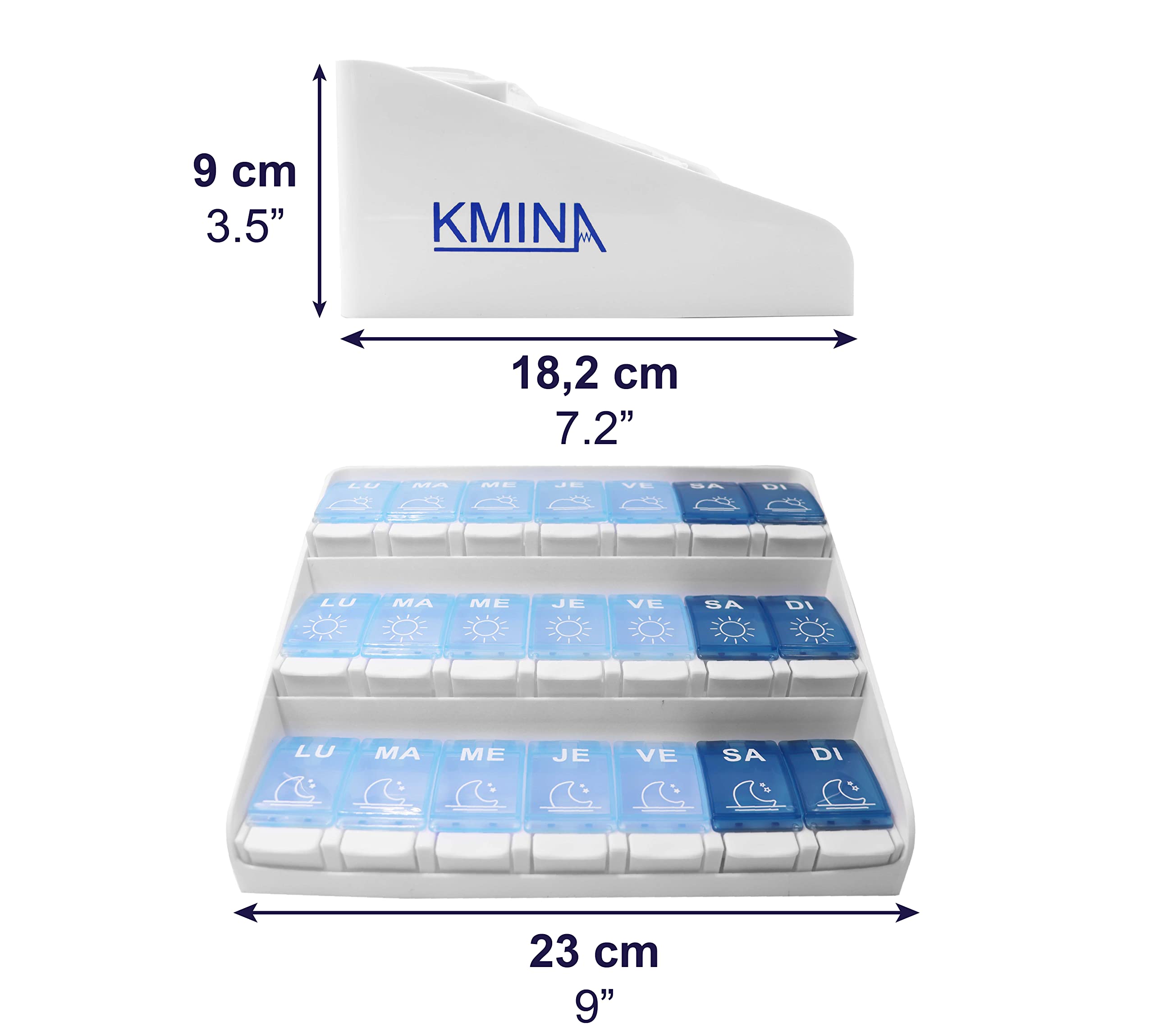 KMINA 3-Compartment Weekly Pill Organizer - Daily Medicine Box for Morning, Noon & Evening - Perfect for Home, Travel & Elderly Medication Management