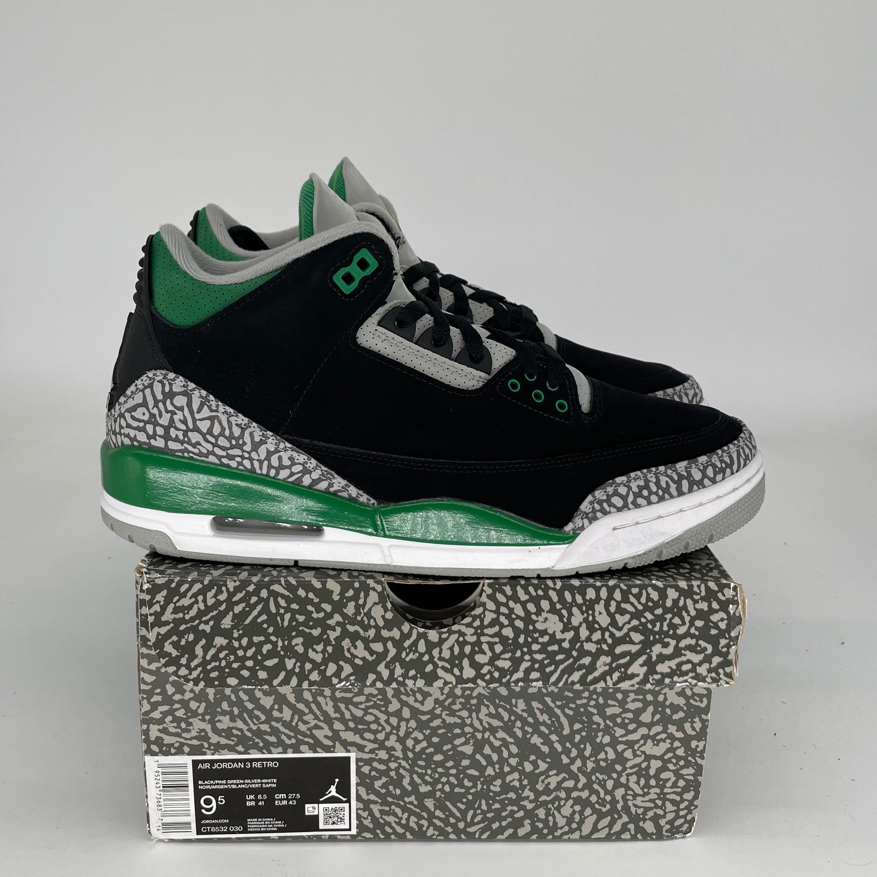 AIR JORDAN 3 Retro Pine Green Basketball Shoes Men's Size 9.5 (CT8532-030) - Perfect for Streetwear & Court Performance
