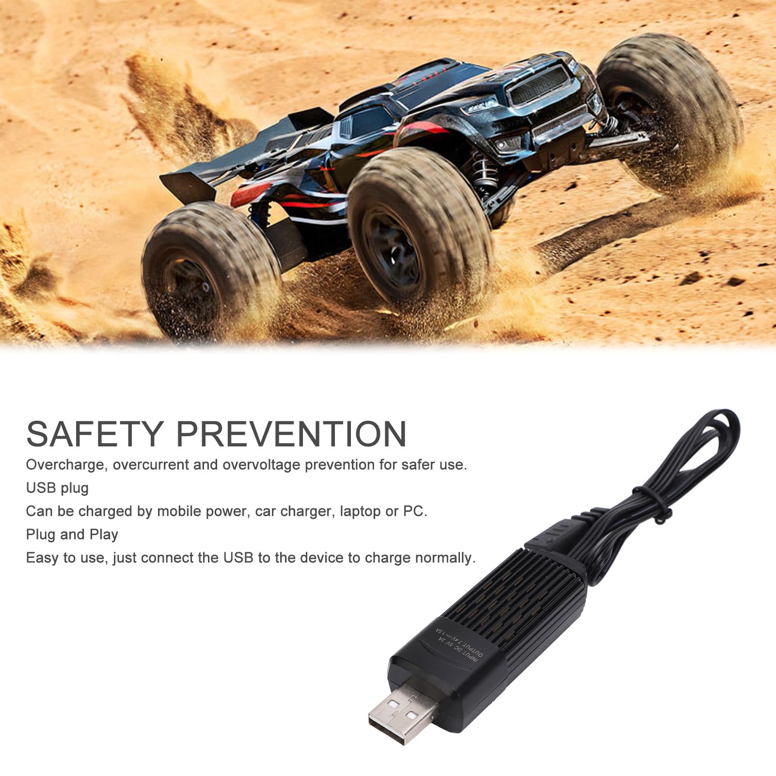 RC Car Li-Ion Battery Charger with Overvoltage Protection - 5V 2A Input Fast Charging for RC Vehicles - Perfect for RC Cars, Trucks, Drones and Remote Control Toys