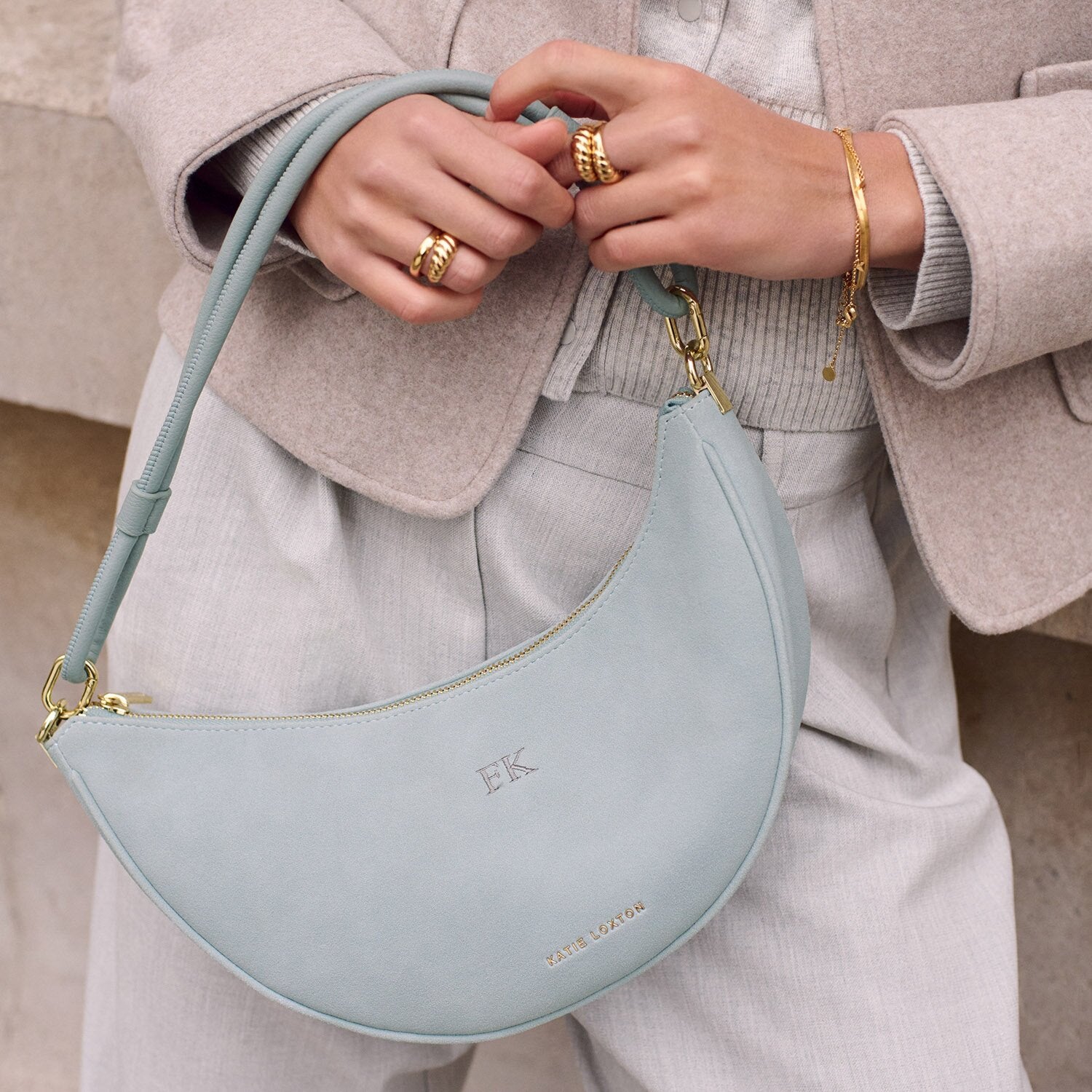 Katie Loxton Asha Sling Bag - Blue Mist Suedette Crossbody Purse for Women | Perfect for Everyday Use, Travel & Casual Outings