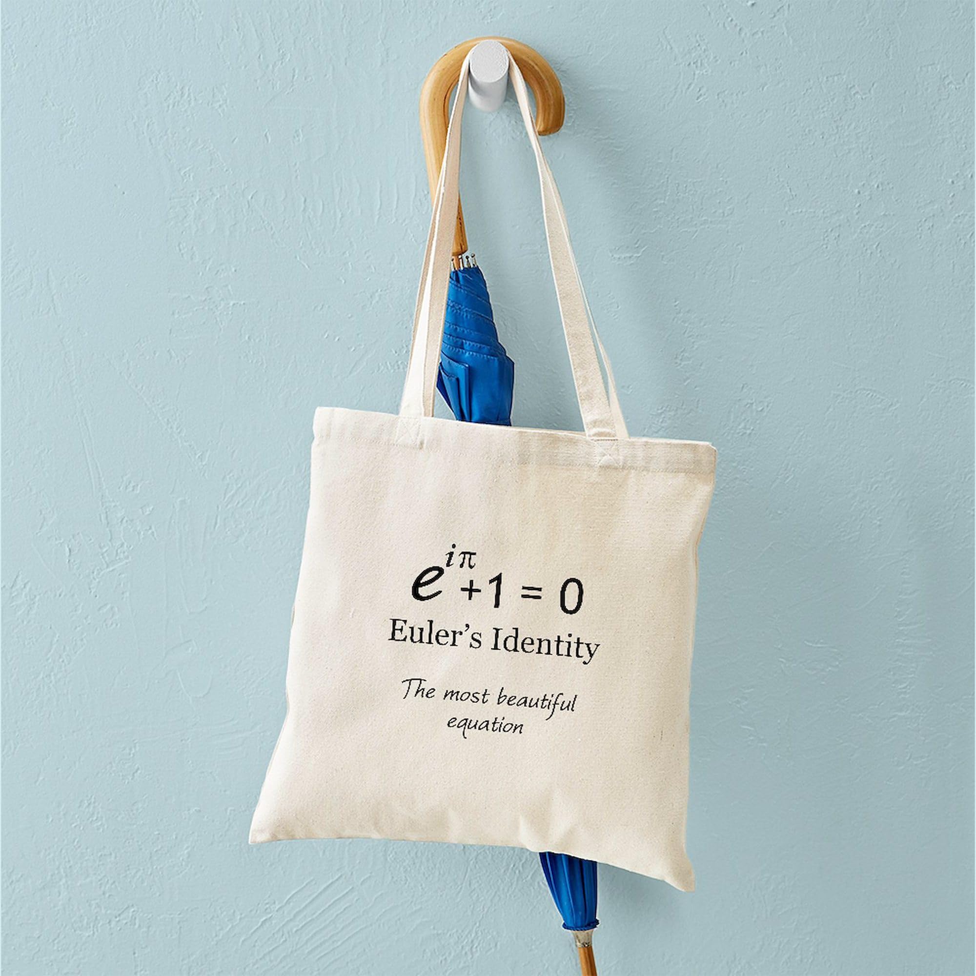 Beautiful Euler's Identity Tote Bag - Natural Canvas Reusable Shopping Bag for Math Enthusiasts, School, Groceries & Eco-Friendly Lifestyle