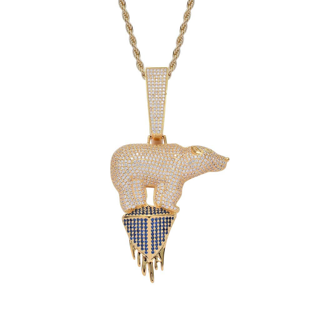 Hip Hop Polar Bear Pendant Necklace - 18K Gold Plated Chain for Men & Women | Perfect for Streetwear & Gifts