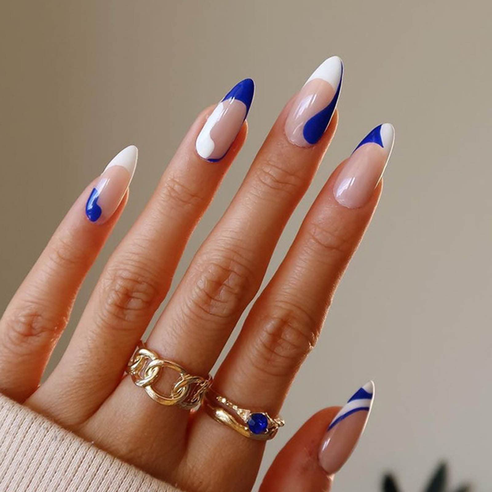 Florry Press on Nails - 24PCS Short Fake Almond French Tips Acrylic Nails, Glossy Full Cover Artificial Nails for Women and Girls | Perfect for Parties, Weddings, Daily Wear & Special Occasions