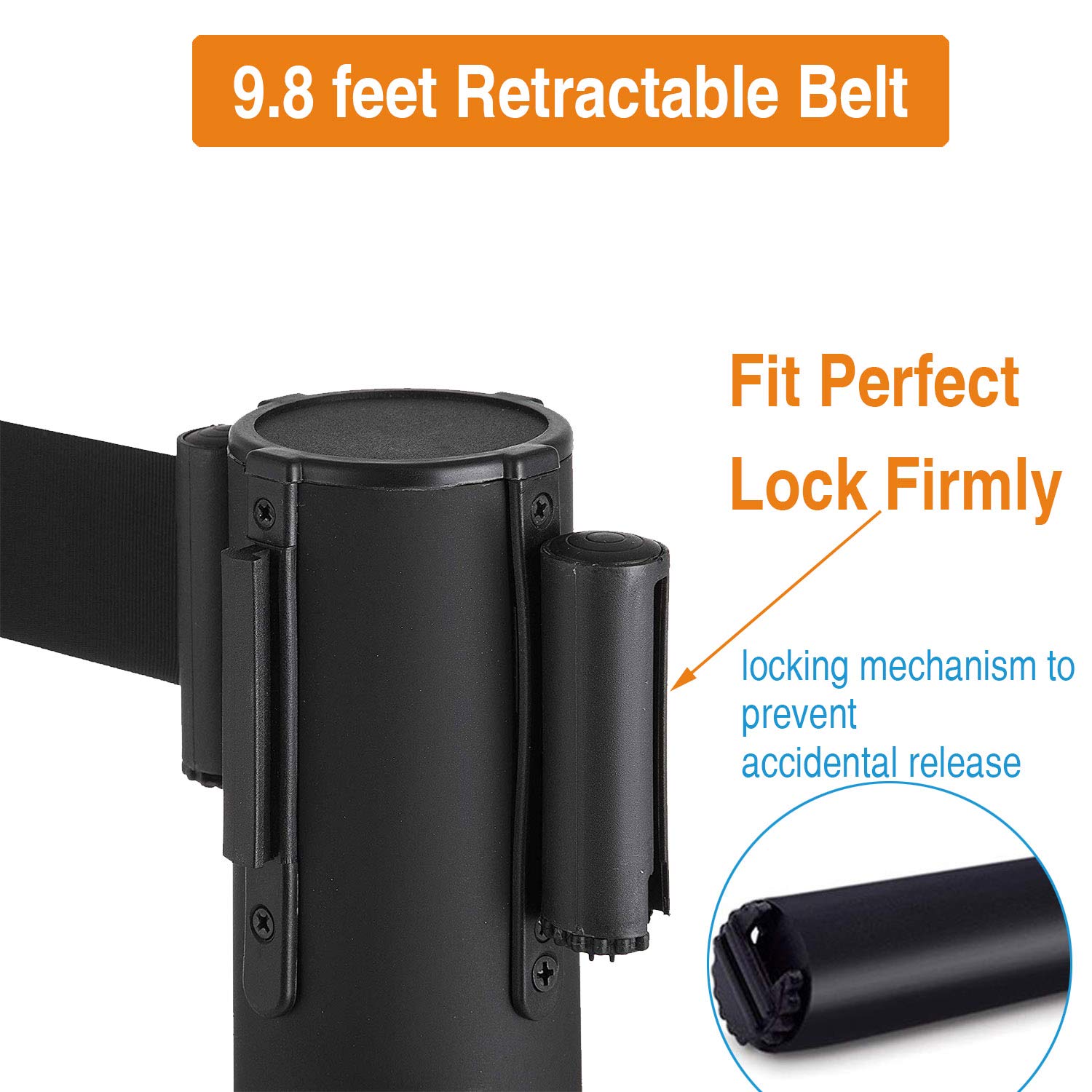 2 PCS Heavy Duty Premium Steel Stanchion Barrier Poles with 9.8-Foot Retractable Black Belt - Crowd Control for Events, Concerts, and Retail Stores | Easy Assembly & 4-Way Connect | Safety Locking Belt | Indoor & Outdoor Use