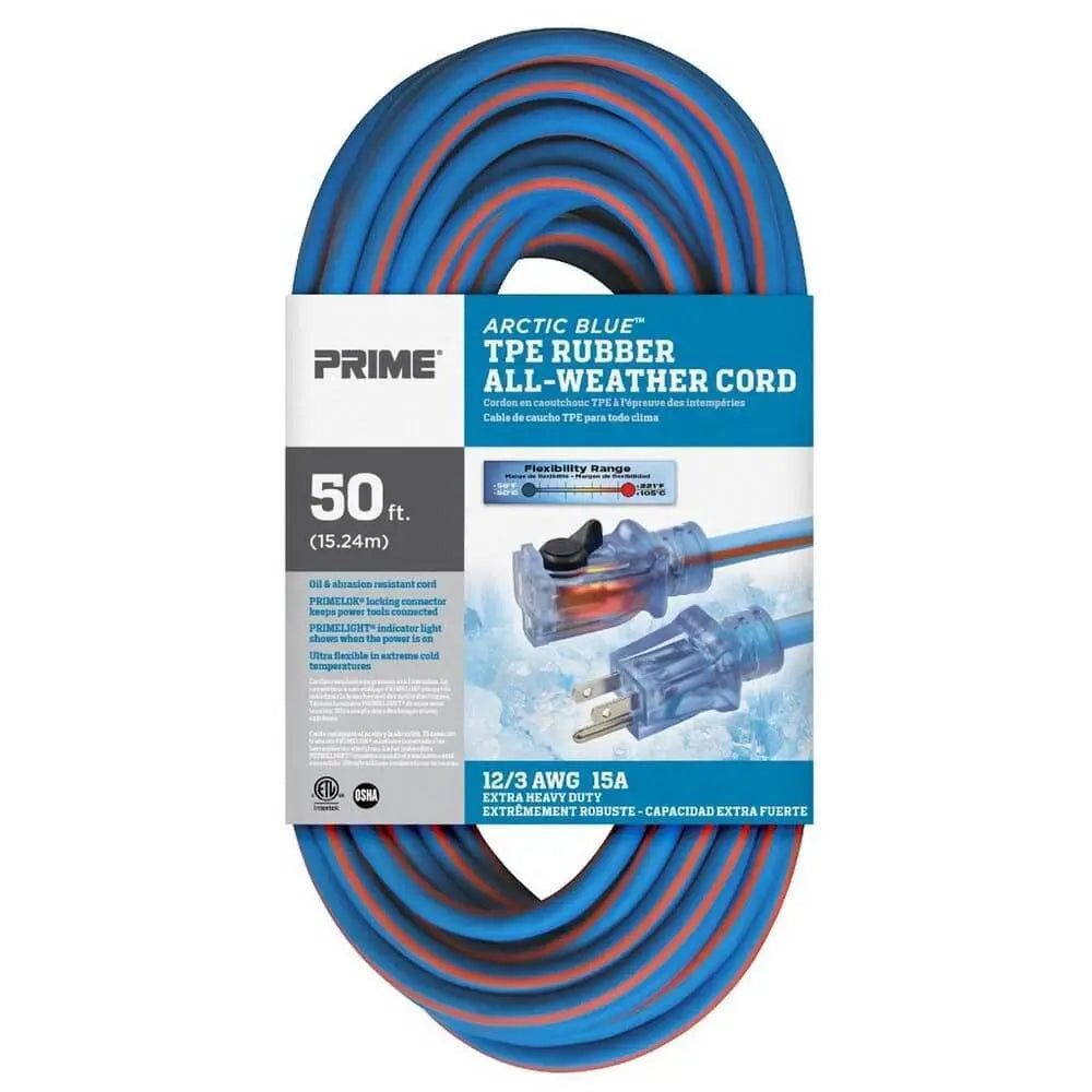 Prime LT530830 50ft Heavy Duty All-Weather Extension Cord - Outdoor Power Cord for Construction, RV Camping & Home Use