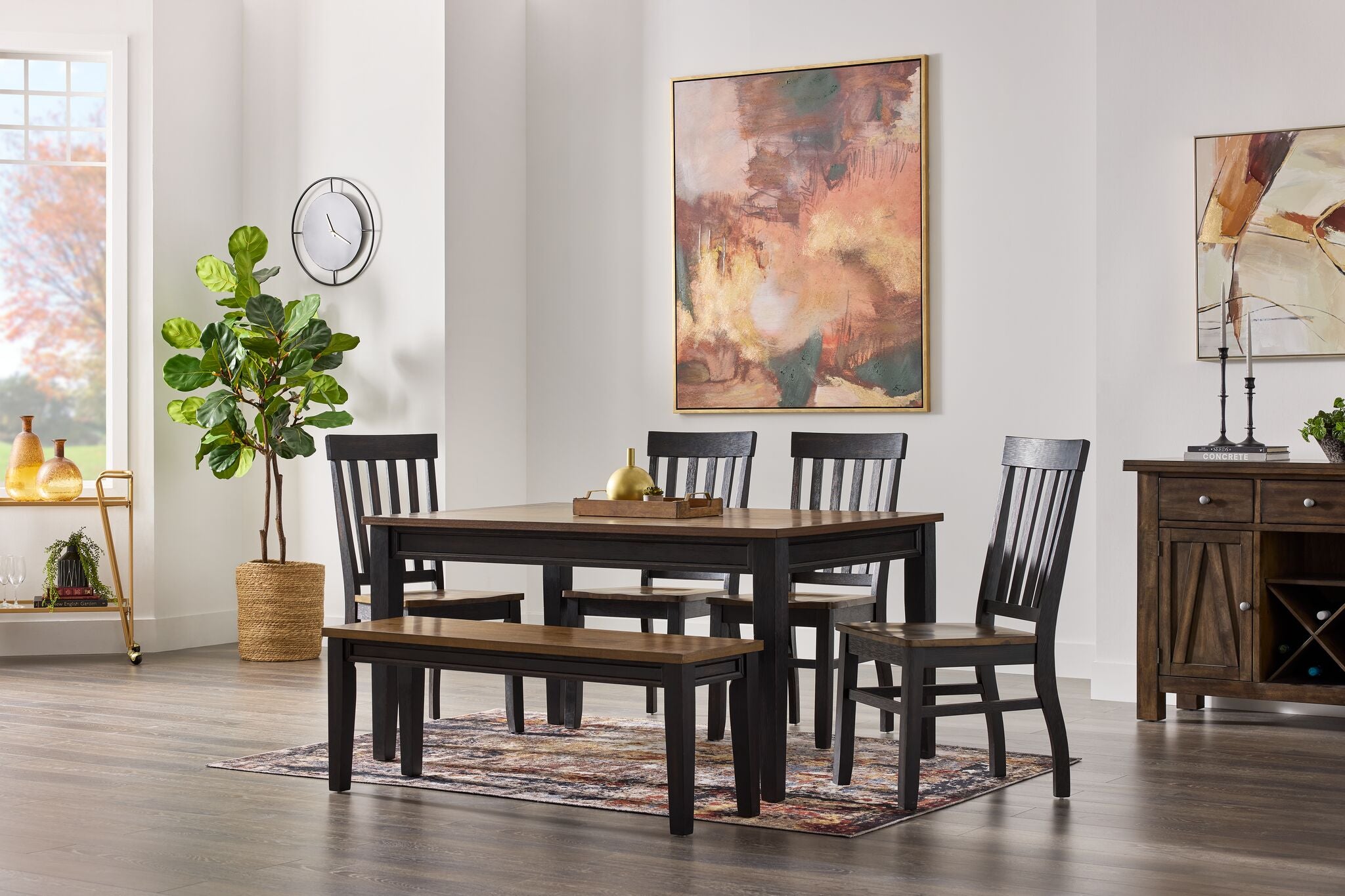 Caylie Noir 6-Piece Dining Set - Ebony & Driftwood Finish - Modern Kitchen & Dining Room Furniture for Small Spaces & Apartments