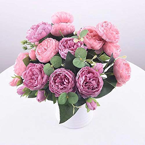 1 Bundle Silk Peony Bouquet - Artificial Blue Roses for Home Decor, Wedding Centerpieces, Party Decorations, Scrapbooking & DIY Crafts - Fake Flowers for Table Arrangements, Gift Wrapping & Photo Backdrops