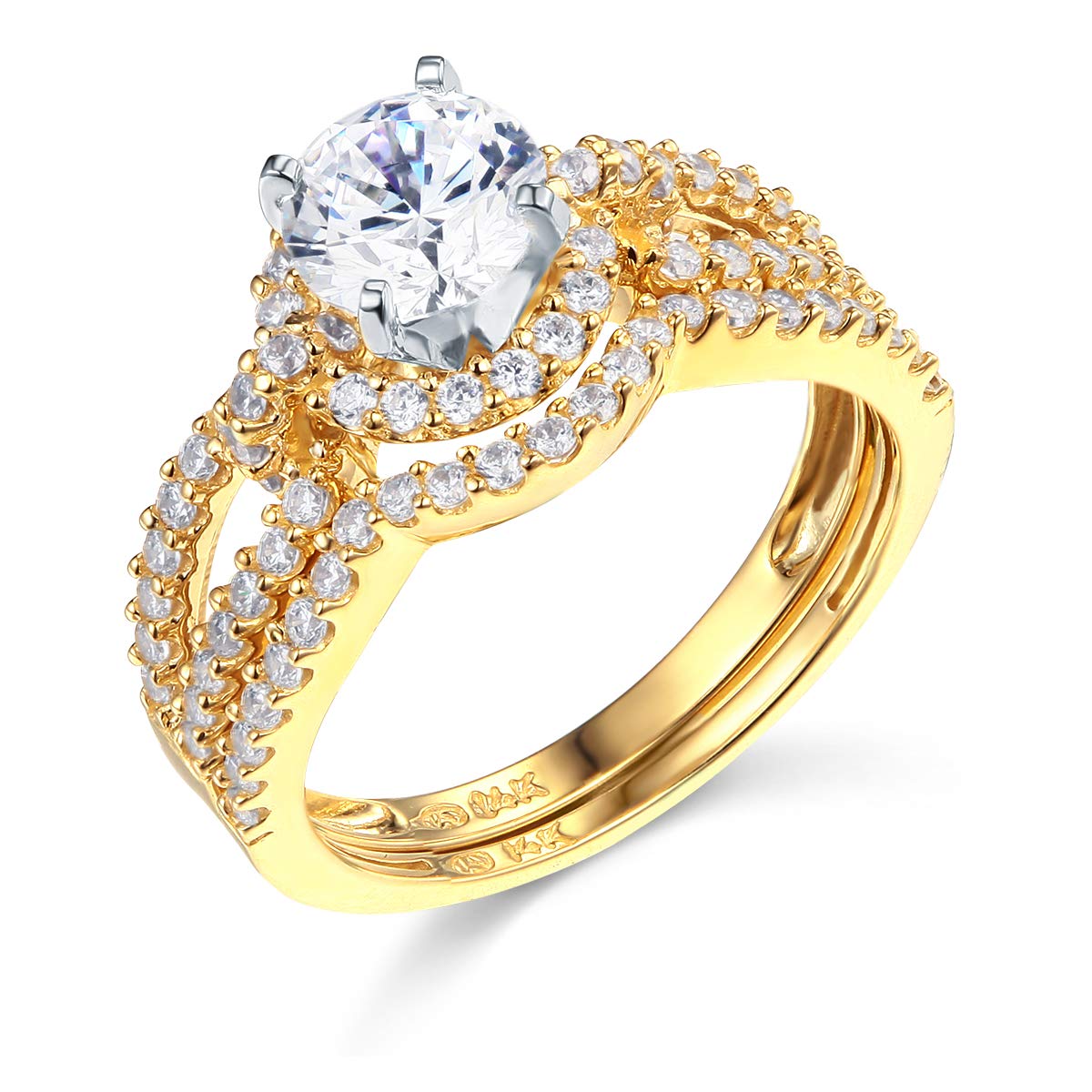 14K Yellow or White Gold Solid Wedding Engagement Ring and Wedding Band 2-Piece Set - Perfect for Proposals, Anniversaries & Bridal Jewelry Gifts