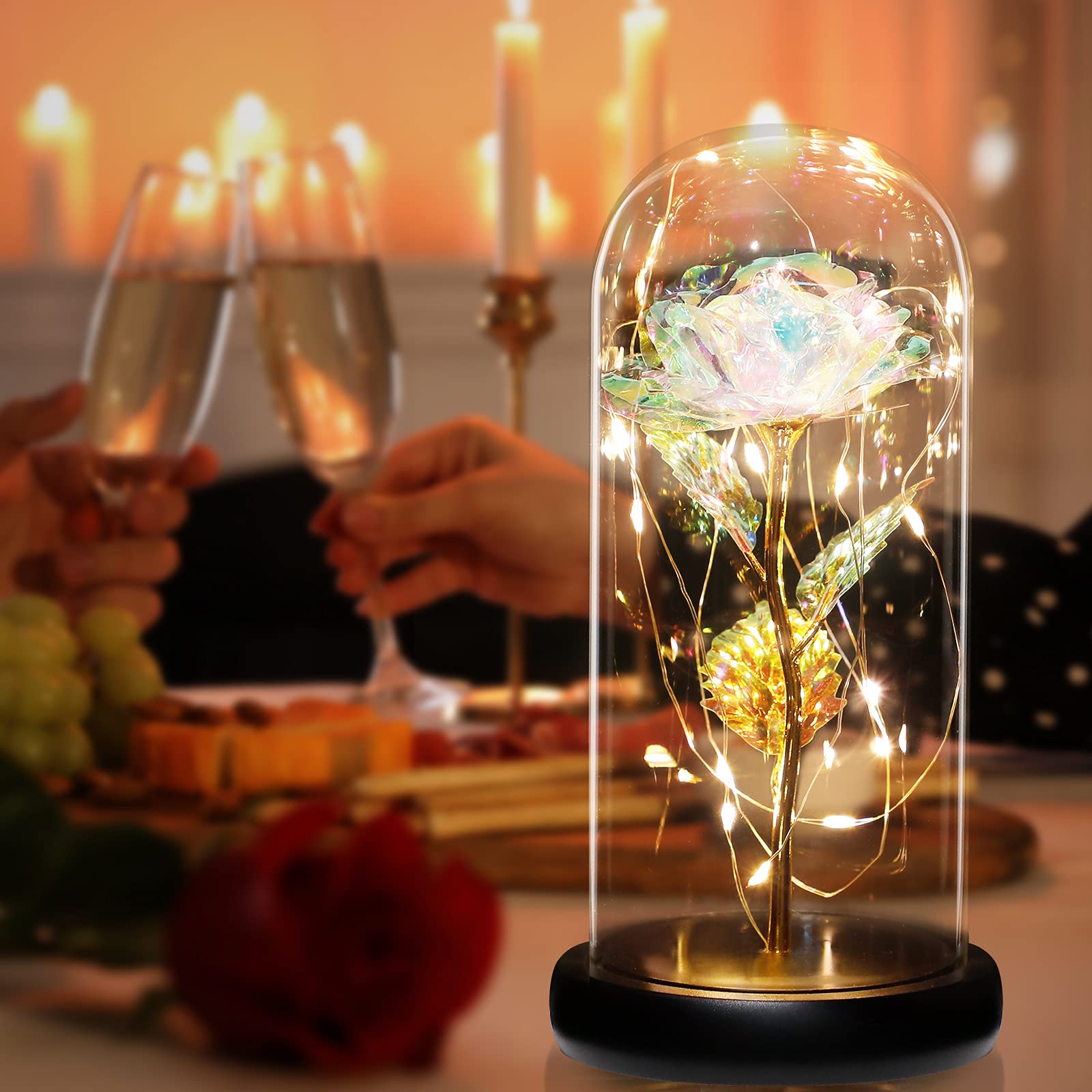 Eternal Galaxy Rose in Glass Dome - Unique Forever Flower Gift for Women, Girlfriend, Wife, Mom, Grandma - Perfect for Valentine's Day, Mother's Day, Birthday & Anniversaries - Romantic Home Decor & Special Occasion Gift