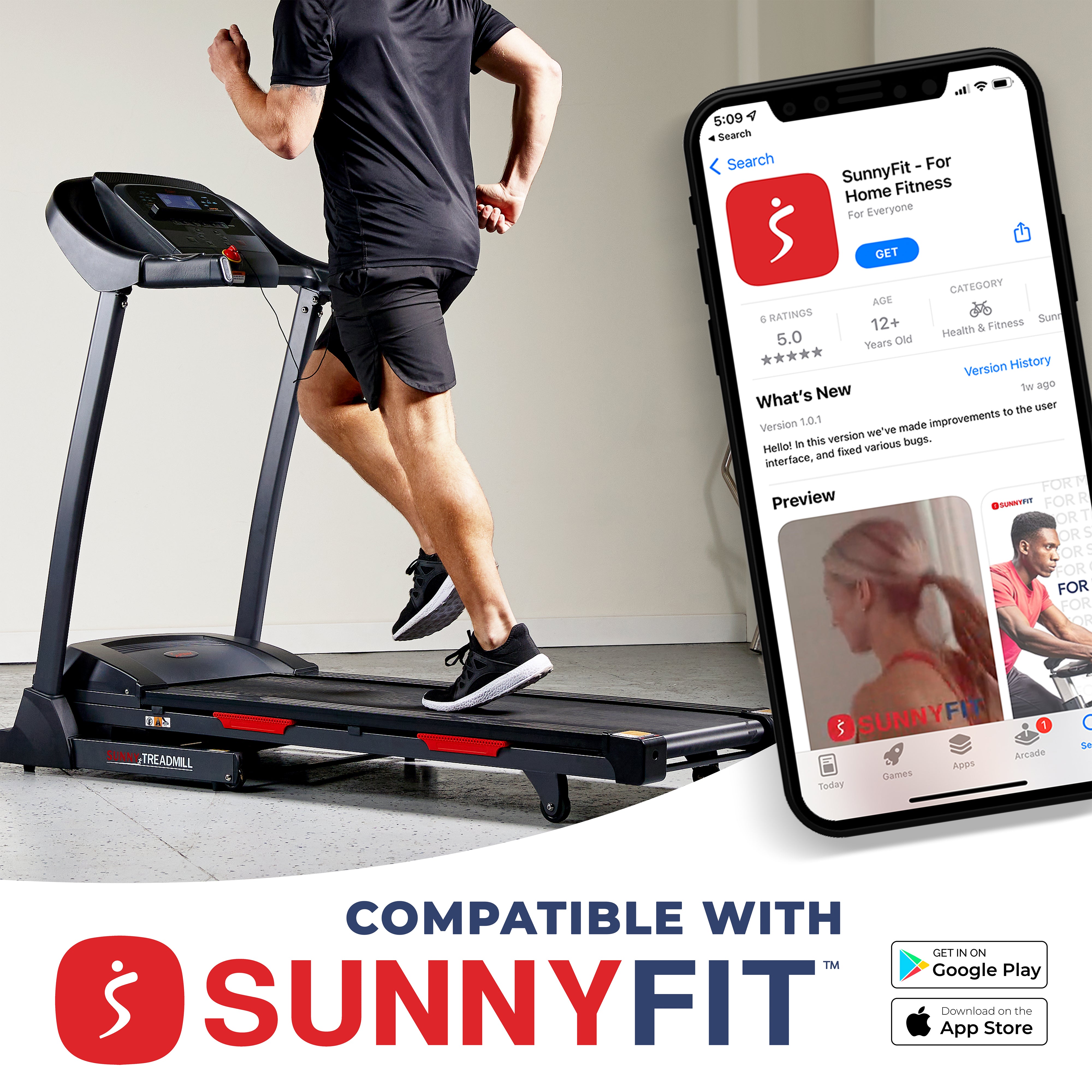 Premium Folding Auto Incline Smart Treadmill with Bluetooth - SunnyFit® App Compatible for Home Gym & Cardio Workouts