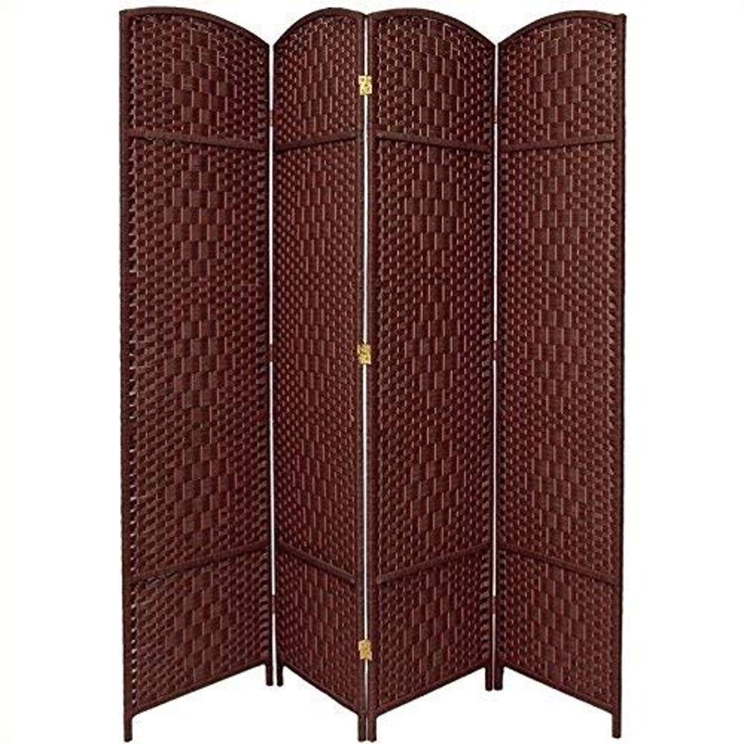 7 ft. Tall Diamond Weave Room Divider - Dark Red Oriental Folding Screen with 4 Panels | Privacy Partition for Living Room, Bedroom & Office Space