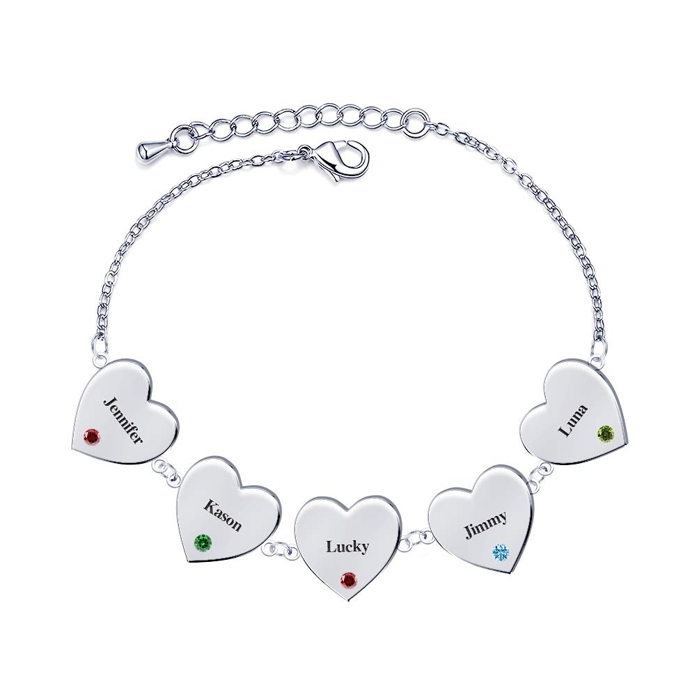 Personalized Birthstone Anklets & Bracelets for Women - Custom Name Interlocking Circle Heart Charm Bangle Wristband | Christmas Gifts for Mom, Grandmother, Wife | Perfect for Weddings, Anniversaries & Special Occasions