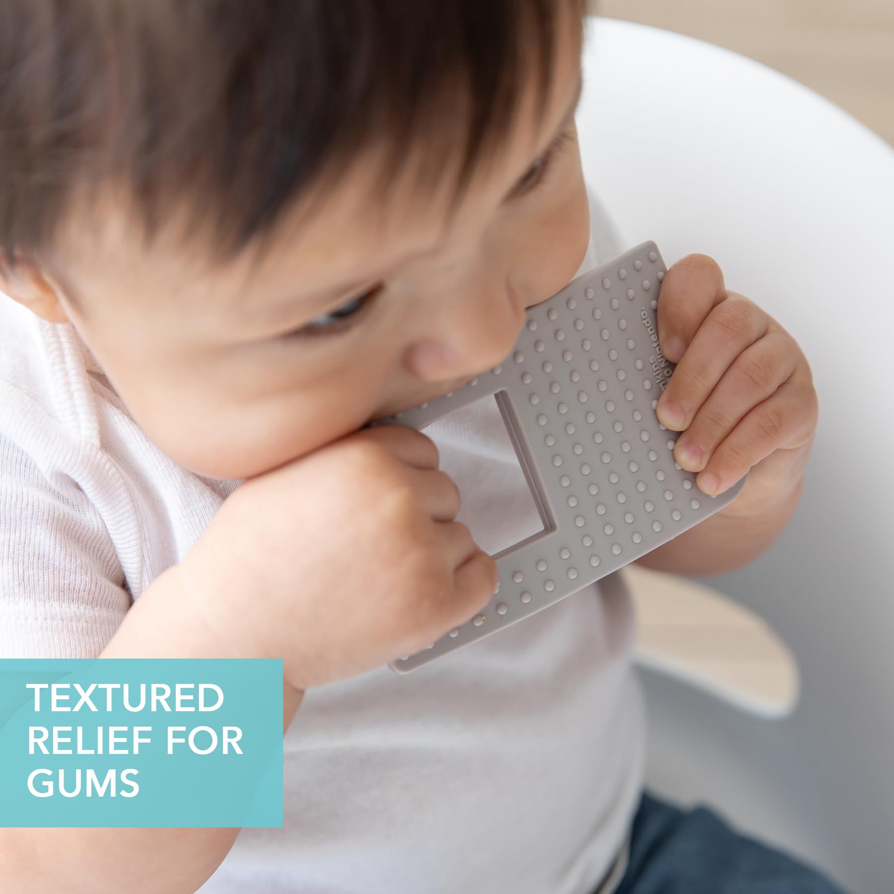 Bumkins Baby Teething Freezer Toy Keys Rings - Soft Flexible Silicone Pacifier for Infants 3+ Months | Safe Chewable Cool Teether for Gum Relief | Freezable Sensory Textured Gameboy Design | Perfect for Soothing Sore Gums at Home or On-the-Go