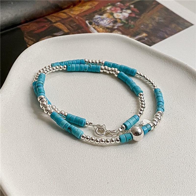 Handmade S925 Sterling Silver Turquoise Beaded Necklace for Women - Boho Chic Jewelry Gift for Birthday, Wedding & Everyday Wear