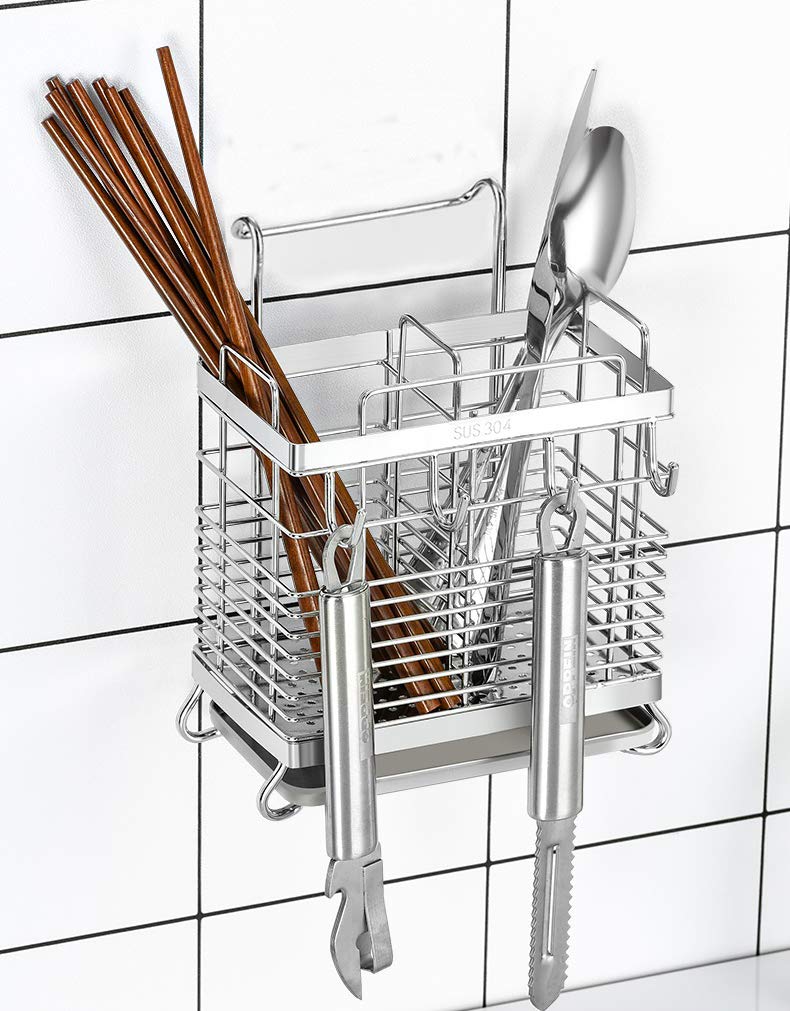 Premium 304 Stainless Steel Dish Drying Rack - 2-Tier Kitchen Utensil Holder with Hooks, Rustproof & No-Drill Design | Space-Saving Countertop Drainer for Plates, Cups & Cutlery | Ideal for Small Kitchens, Apartments & RVs