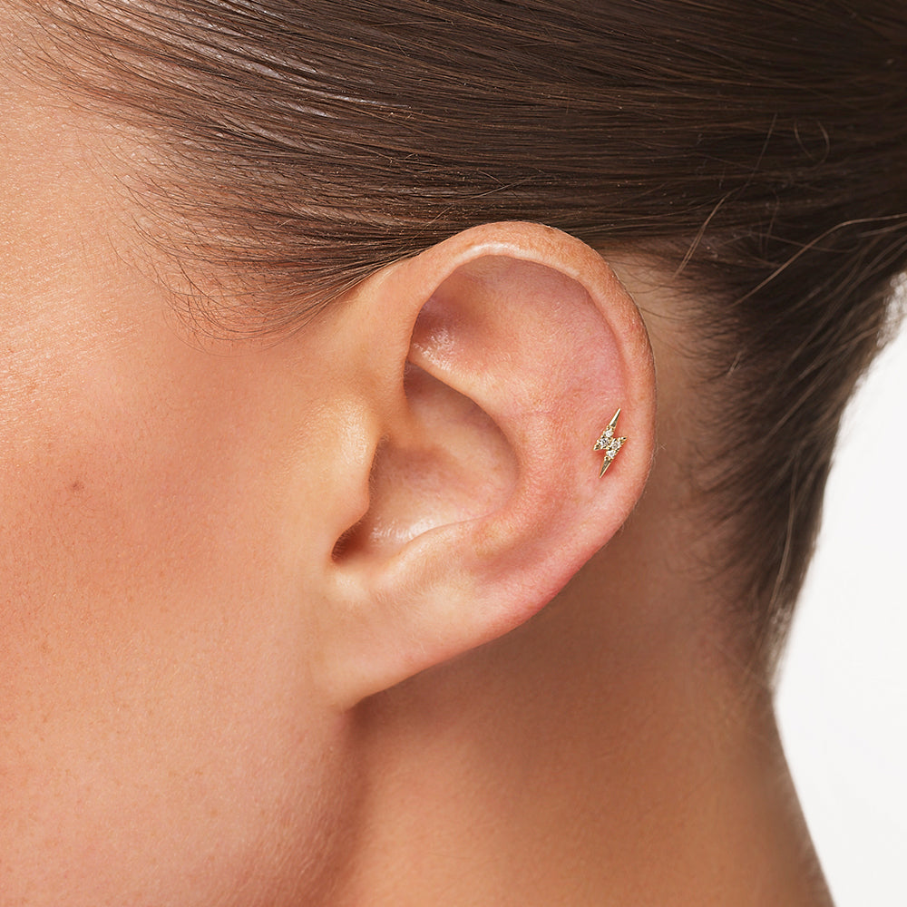 10k Gold Diamond Lightning Bolt Helix Single Stud Earring - Perfect for Piercings, Gifts & Everyday Wear