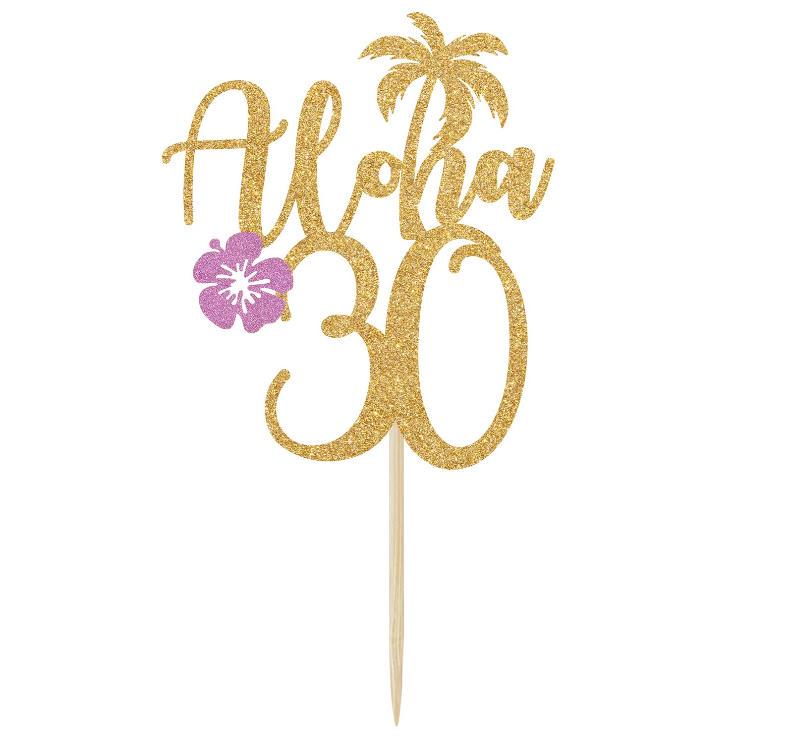 Aloha 30 Cake Topper - Gold Glitter Birthday Decor for 30th Anniversary & Milestone Celebrations - Perfect for Cakes, Cupcakes & Party Decorations