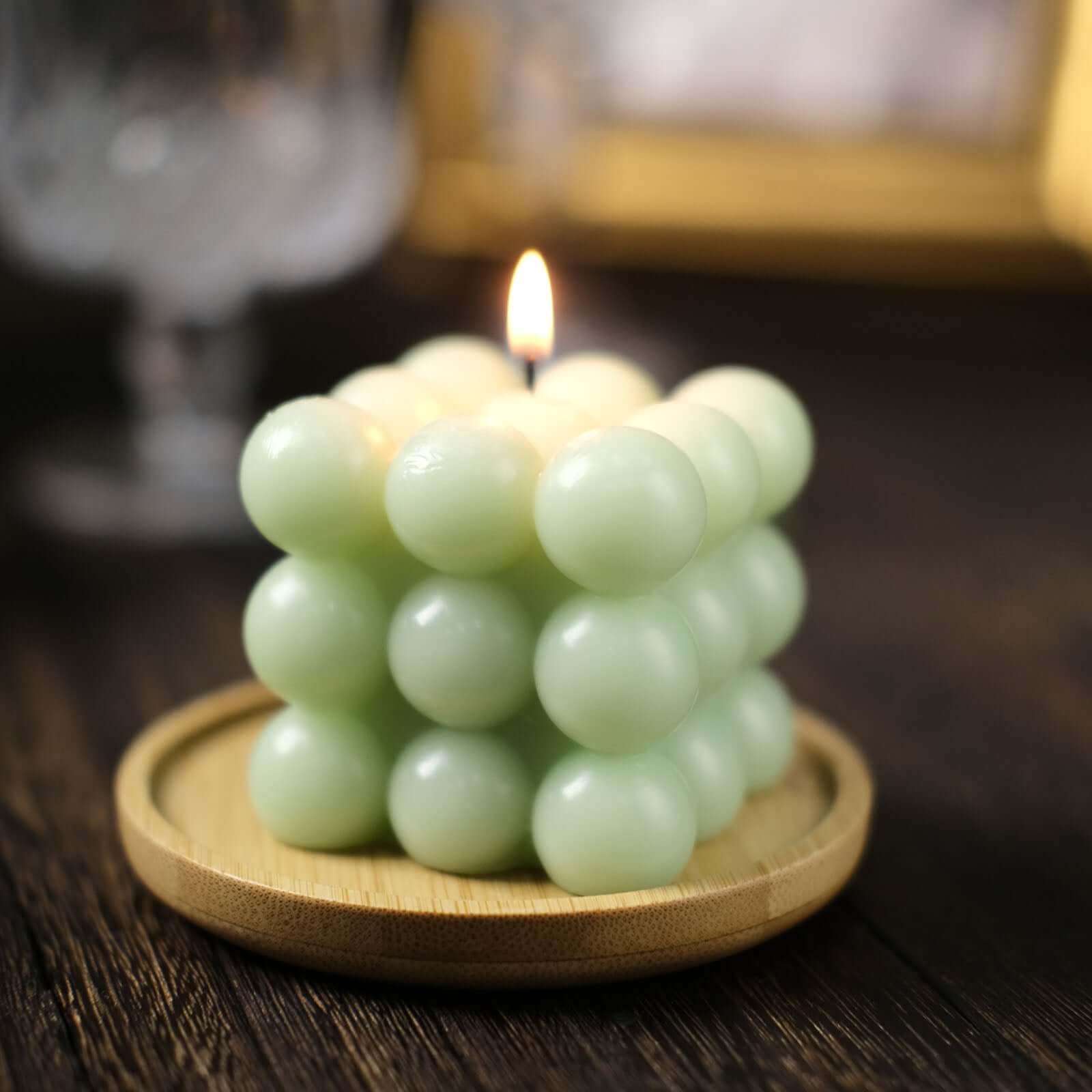 Efavormart 2 Pack Sage Green 2 Inch Bubble Cube Paraffin Wax Candles - Unscented Square Pillar Candles for Wedding, Party Favors, Home Decor & Gift Giving