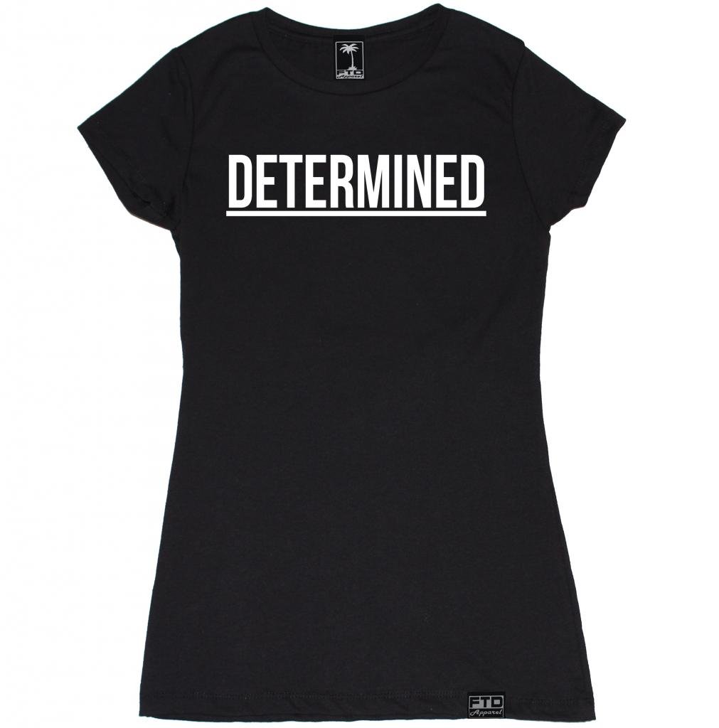 FTD Apparel Women's Determined T-Shirt - Motivational Graphic Tee for Women - Casual Comfort Fit Cotton Shirt - Perfect for Workouts, Gym, Running & Everyday Wear