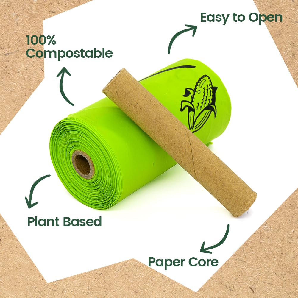 Ley's Eco-Friendly Compostable Dog Poop Bags - Plant-Based Biodegradable Waste Bags with Easy Tie Handles | Unscented, Vegetable-Based Dog Waste Bags Refill Rolls | Perfect for Park Walks, Backyard Cleanup & Travel