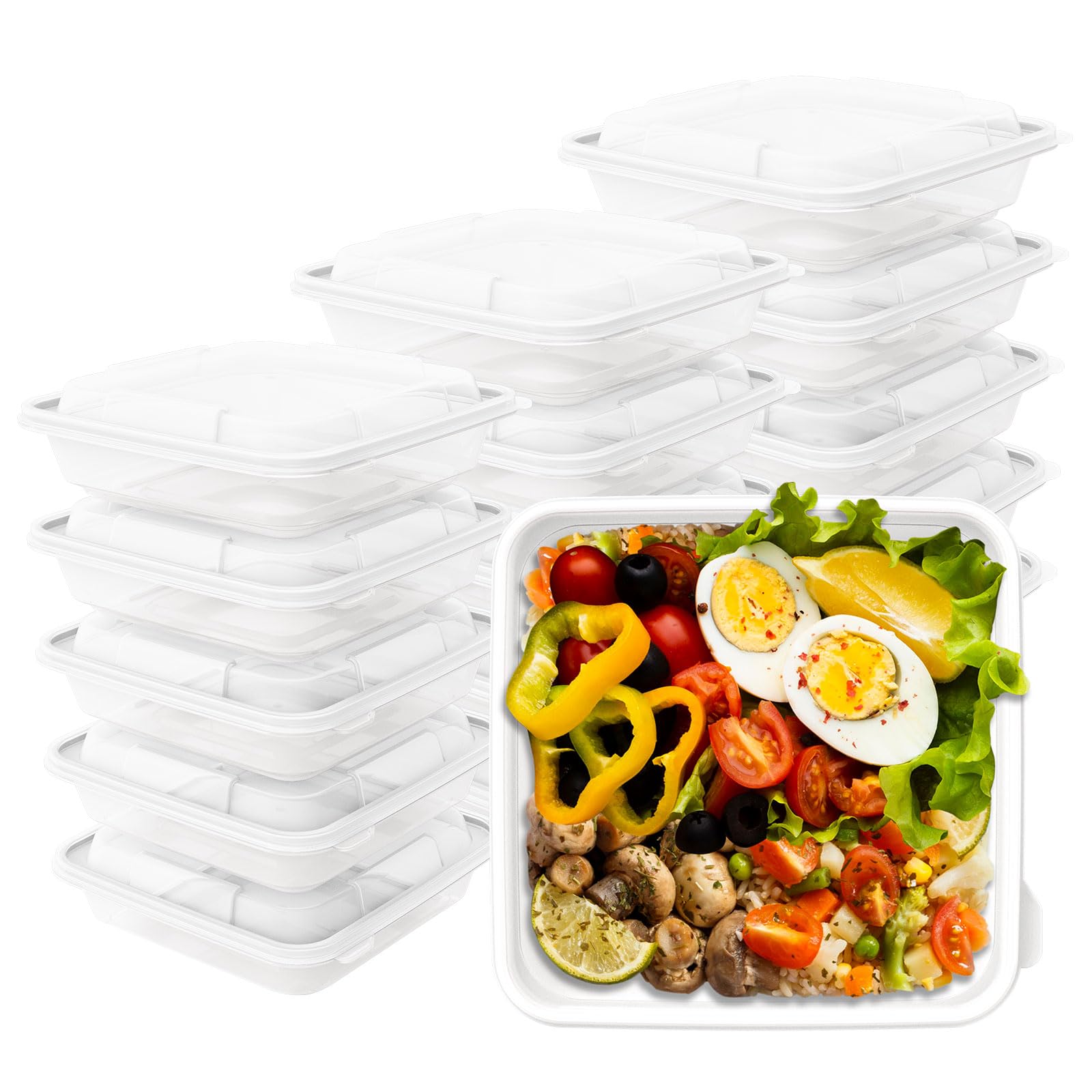 15-Pack 22oz BPA-Free Plastic Food Storage Containers with Lids - Reusable Freezer, Meal Prep & Lunch Containers for Salad, Deli & Bento Box - Perfect for Meal Prepping, Leftovers & Office Lunches