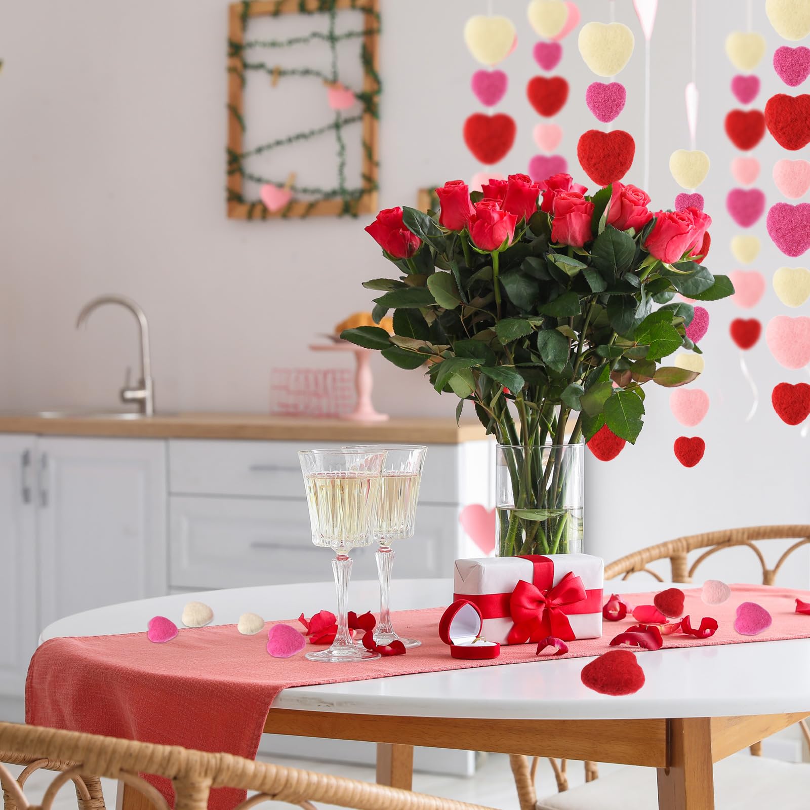 24-Piece Valentine's Day Felt Heart Balls (1.2-1.6 Inch) - Red & Pink Decorative Pom Poms for Vase Fillers, DIY Crafts, Centerpieces & Romantic Home Decor