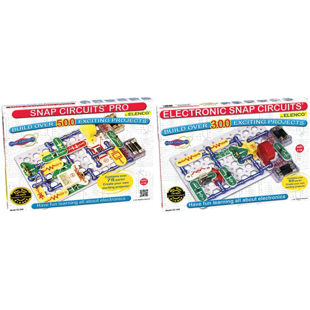 Snap Circuits Pro SC-500 & Classic SC-300 Electronics Exploration Kits | STEM Educational Toys for Kids Ages 8+ | Learn Circuit Building, Science & Engineering | Perfect for Home, Classroom & Homeschooling Projects (Black, 2.3 x 13.6 x 19.3 Inches)