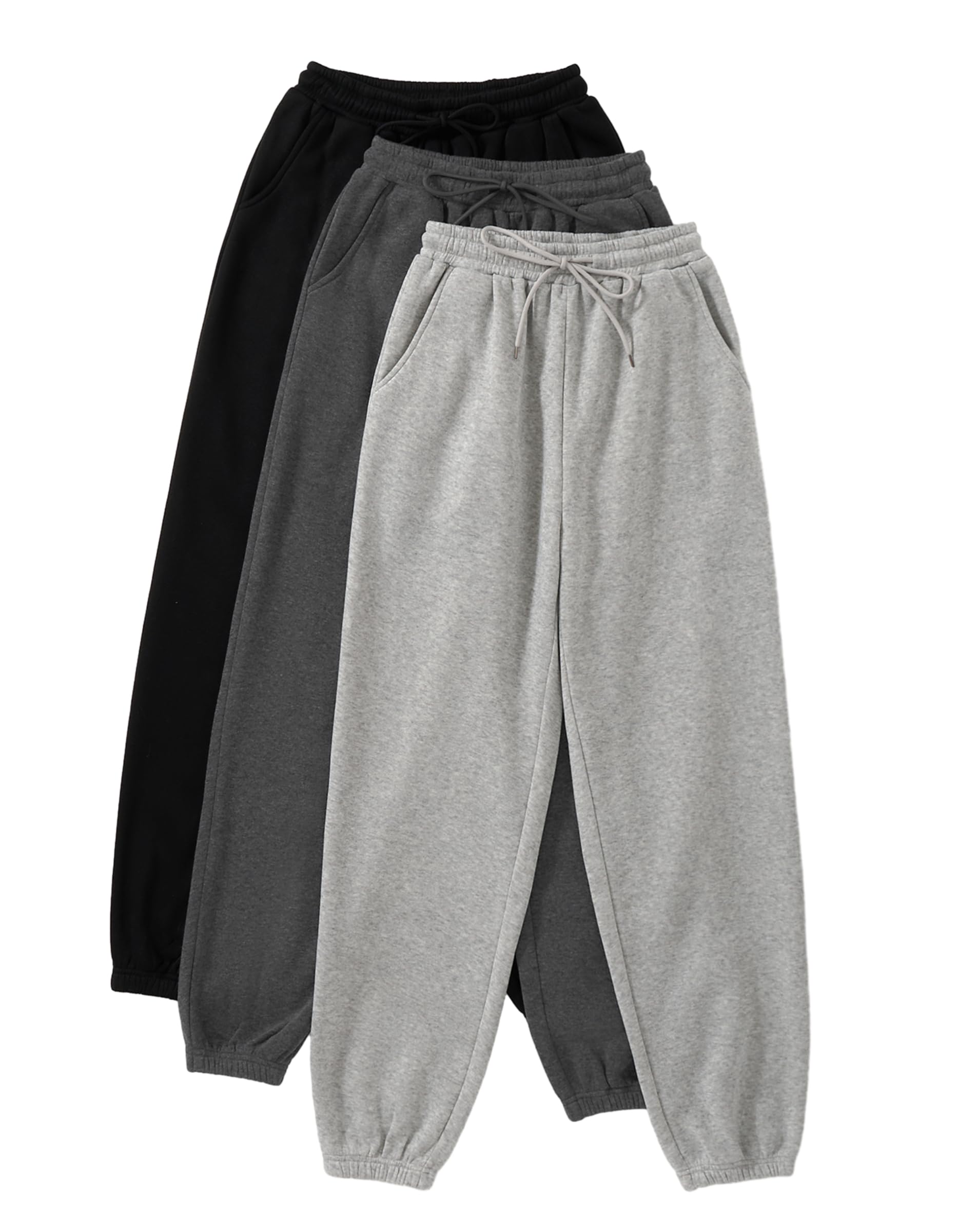 Floerns Women's 3-Piece Solid Color Drawstring Waist Jogger Sweatpants with Slant Pockets - Black & Multi Colors, Large Size | Perfect for Yoga, Gym Workouts & Casual Lounge Wear