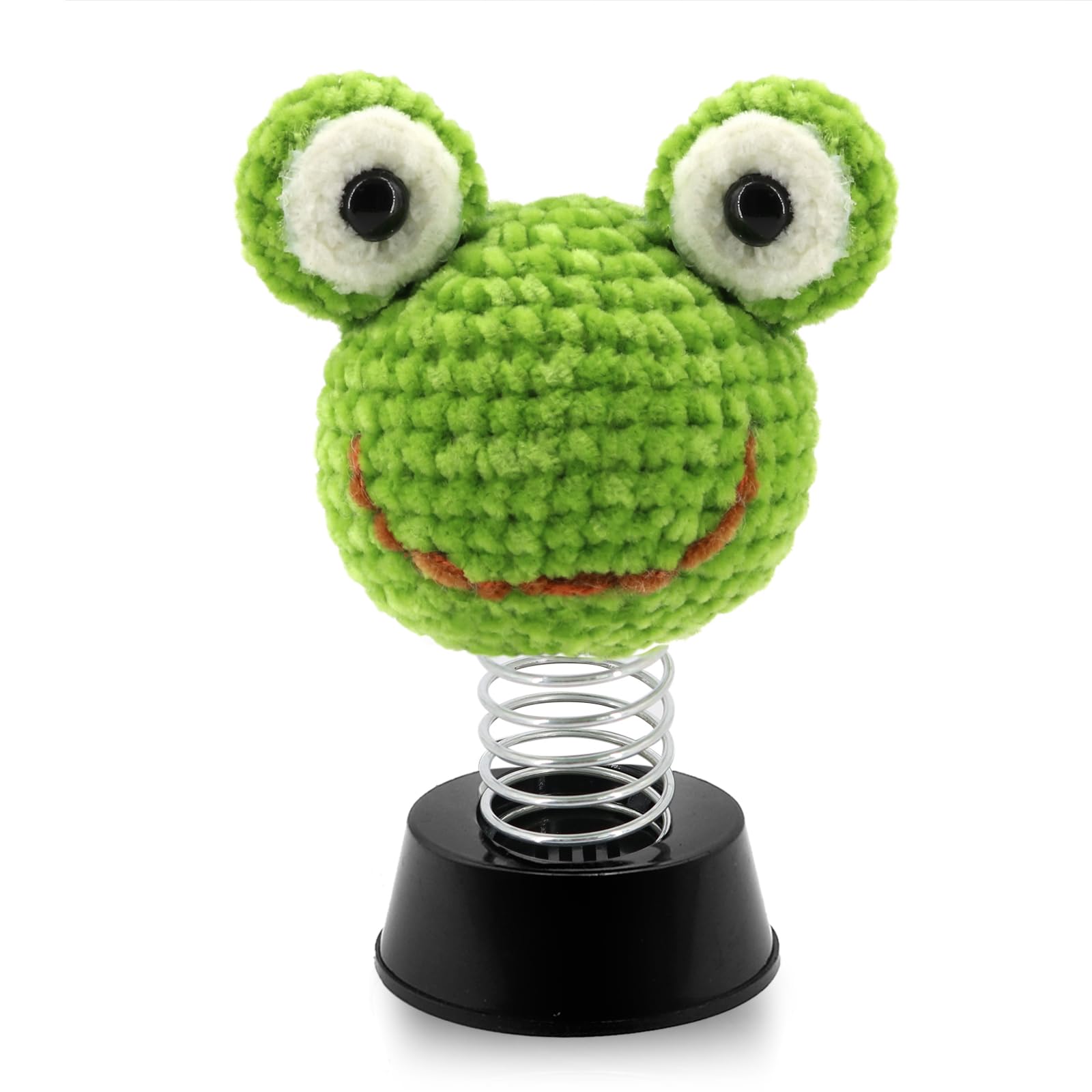 Handmade Crochet Frog Car Dashboard Decor - Bobblehead Swinging Ornament for Cars, Vehicles & Desktop - Cute Automotive Gift for Frog Lovers (Perfect for Birthday Presents, Car Accessories & Office Decor)