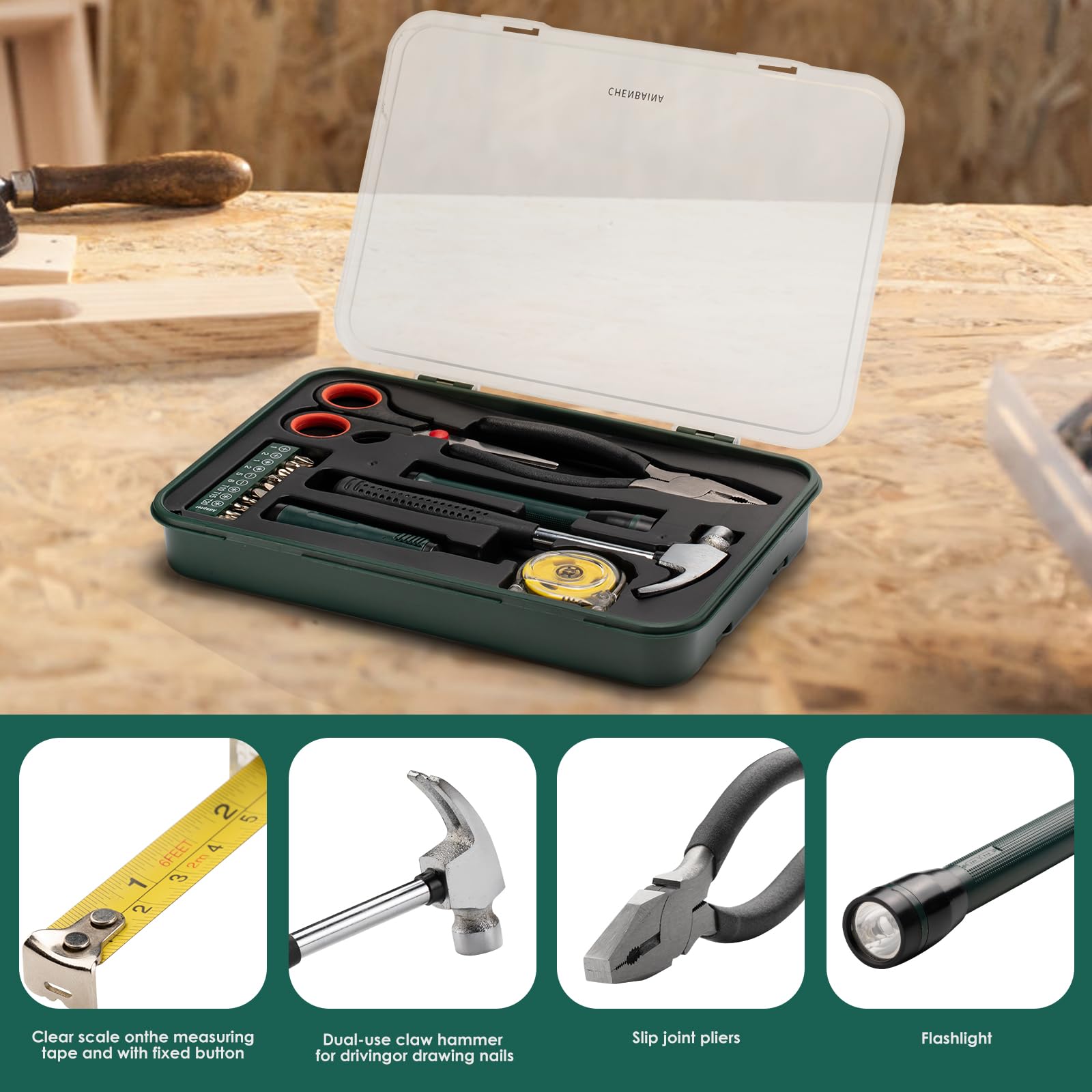 16-Piece Mini Portable Tool Kit with Plastic Storage Case - Essential Home, Apartment & College Dorm Tools for DIY Repairs, Hanging Pictures & Furniture Assembly