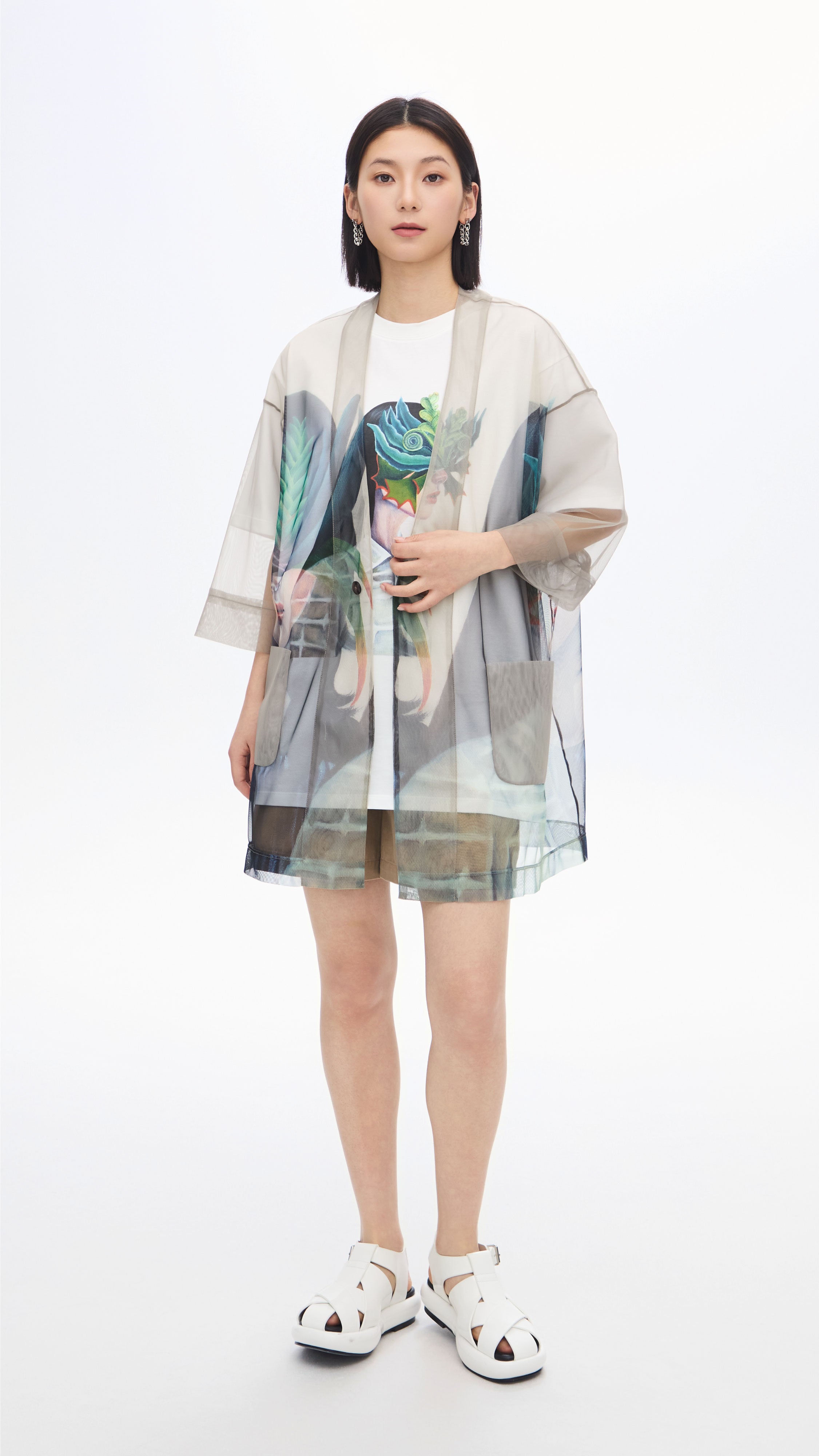Mariko Enomoto Japanese Floral Printed Mesh Kimono Coat - Lightweight Open Front Cover Up for Women, Beachwear, Summer Fashion, Boho Outfits & Festival Style