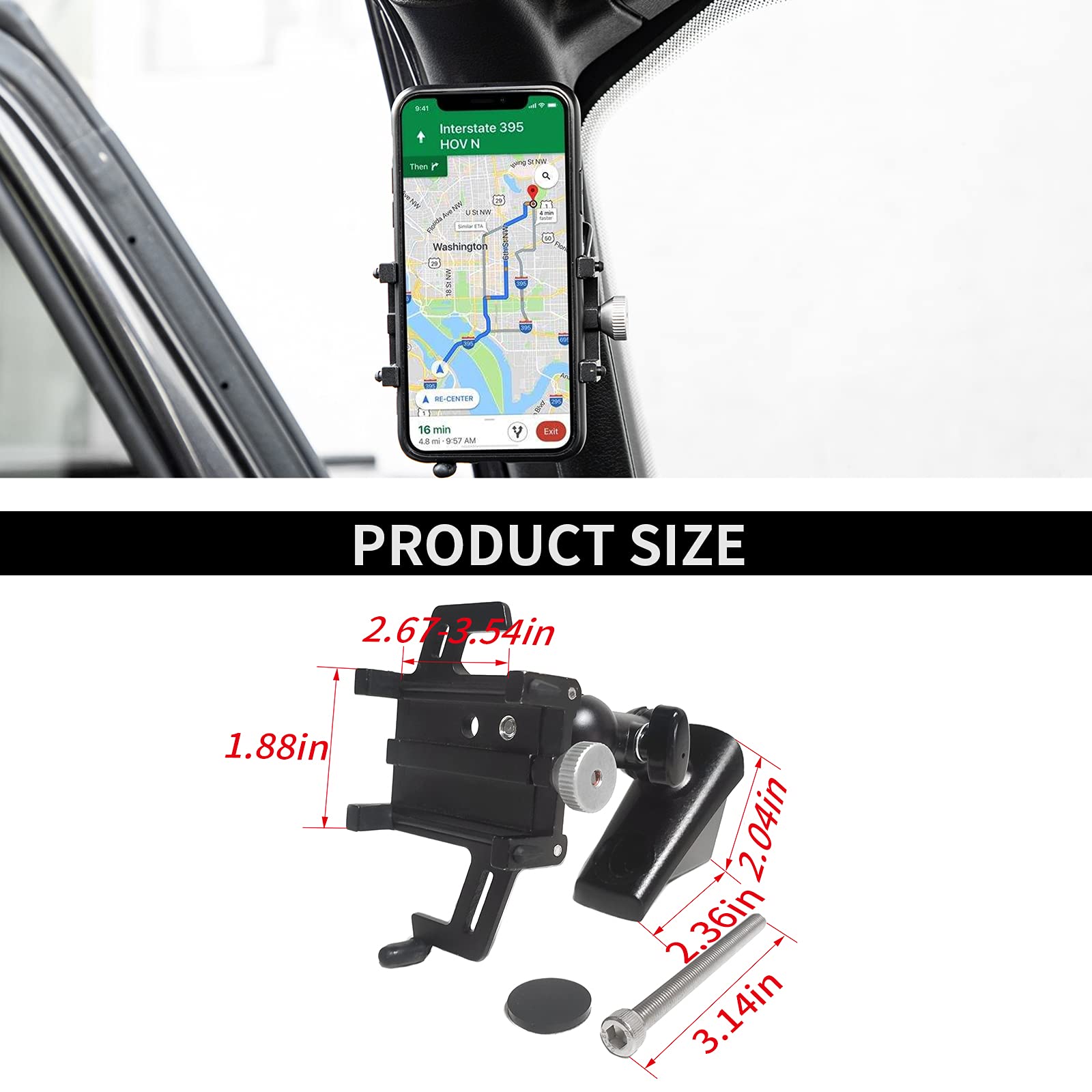 Universal 360° Rotating A-Pillar Phone Mount for Jeep Wrangler JL/JLU & Gladiator JT (2018-2021) - Secure Cell Phone & Camera Holder - Perfect for Off-Roading & Daily Commutes