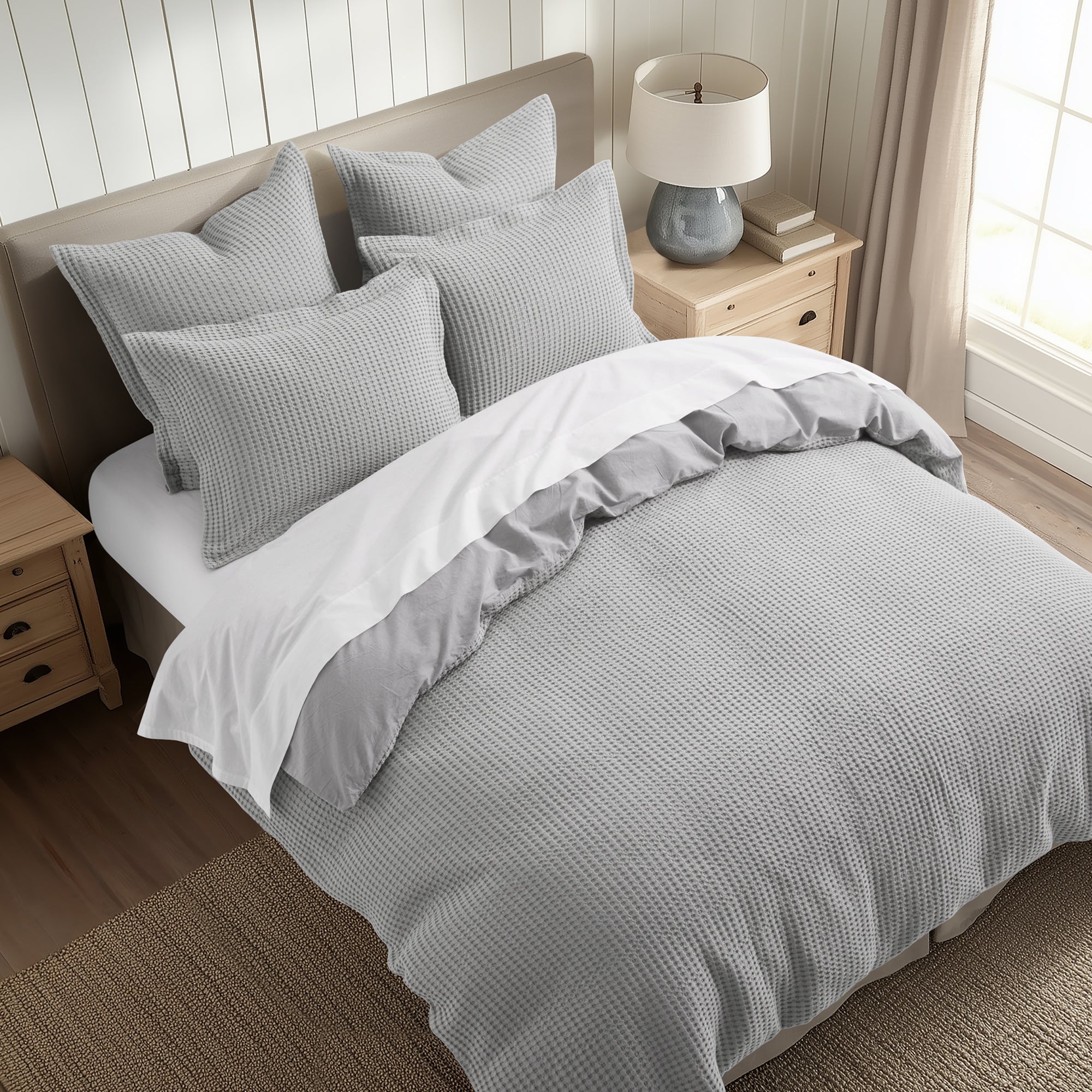 Mills Waffle Duvet Cover Set - Soft Textured Bedding for Cozy Comfort - Perfect for Master Bedroom, Guest Room & Dorm Decor