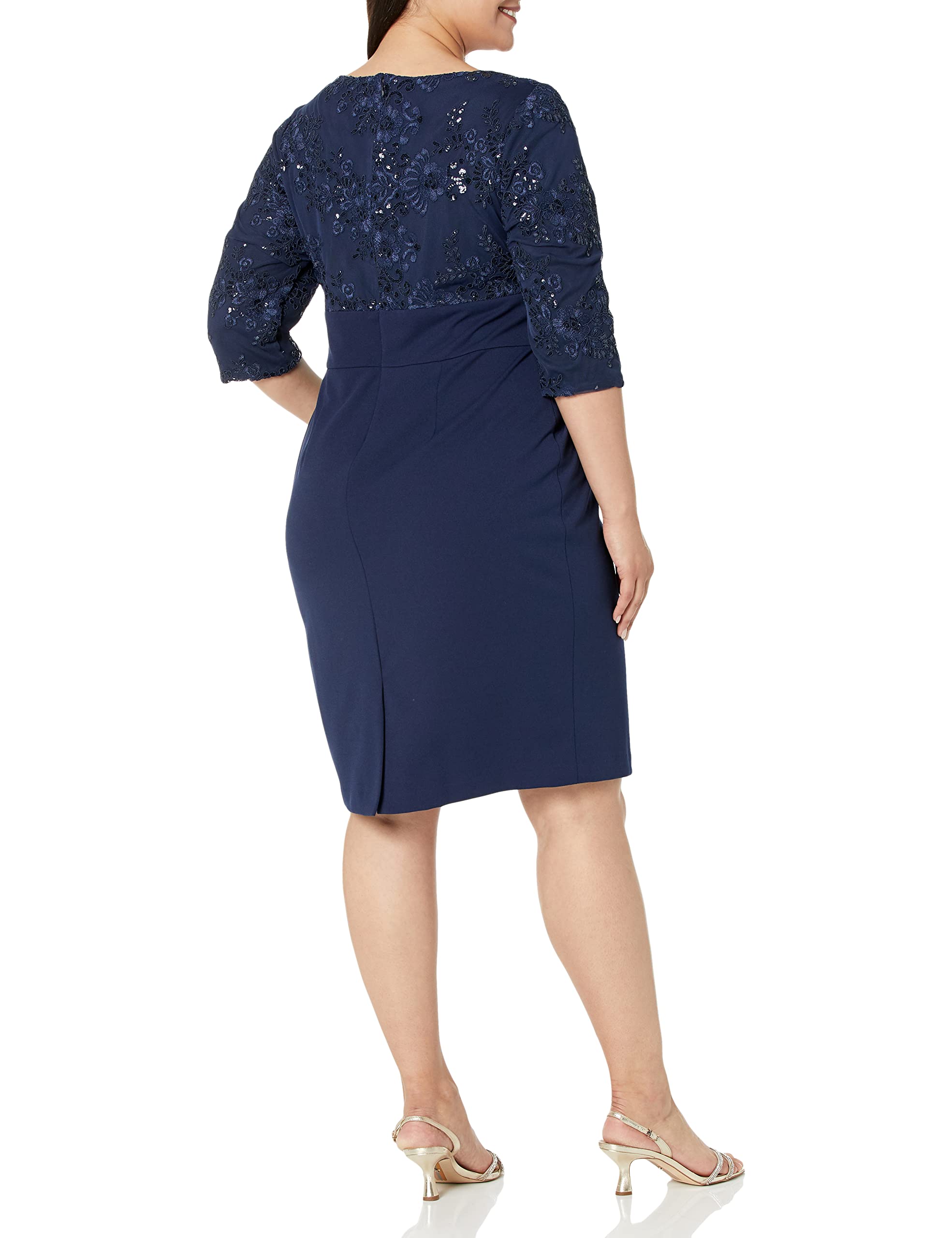 Alex Evenings Women's Plus-Size Midi V-Neck Sleeve Shift Dress - Elegant Church, Wedding & Special Occasion Attire