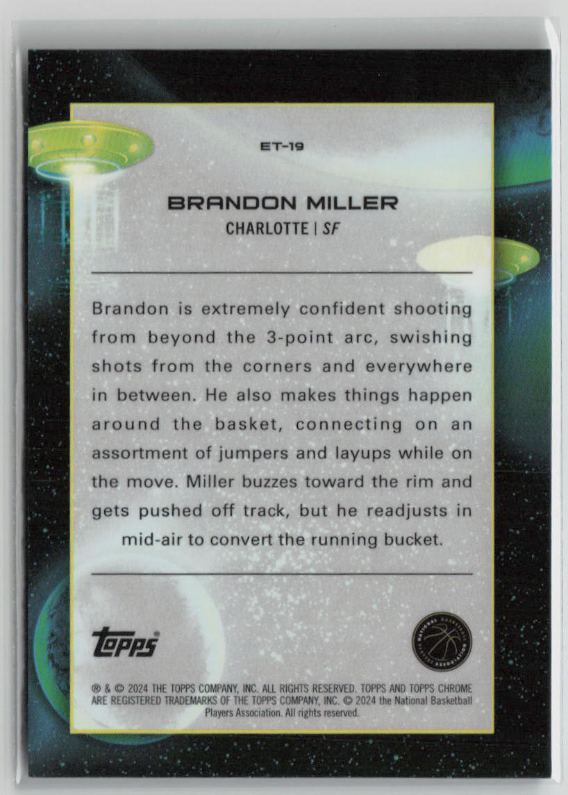 2023 Topps Chrome Cosmic Brandon Miller Rookie Blue Parallel #ET 19 86/99 - Rare Basketball Trading Card for Collectors & Sports Fans