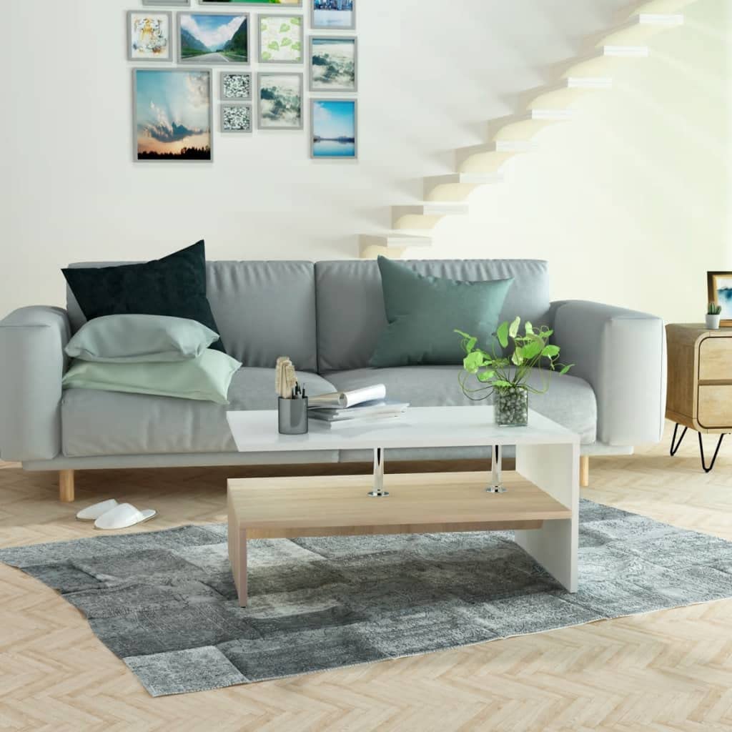 CHARMMA 35.4x23.2x16.5 Inch Oak & White Coffee Table - 18KG Chipboard - Perfect for Living Room, Office, or Small Space Furniture