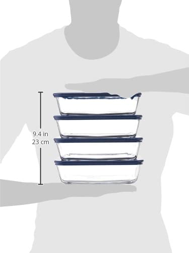 Anchor Hocking 6-Cup Rectangular Glass Food Storage Containers with Blue Plastic Lids - Set of 4 | Airtight Kitchen Organization for Meal Prep, Leftovers & Pantry Storage | BPA-Free, Microwave & Freezer Safe