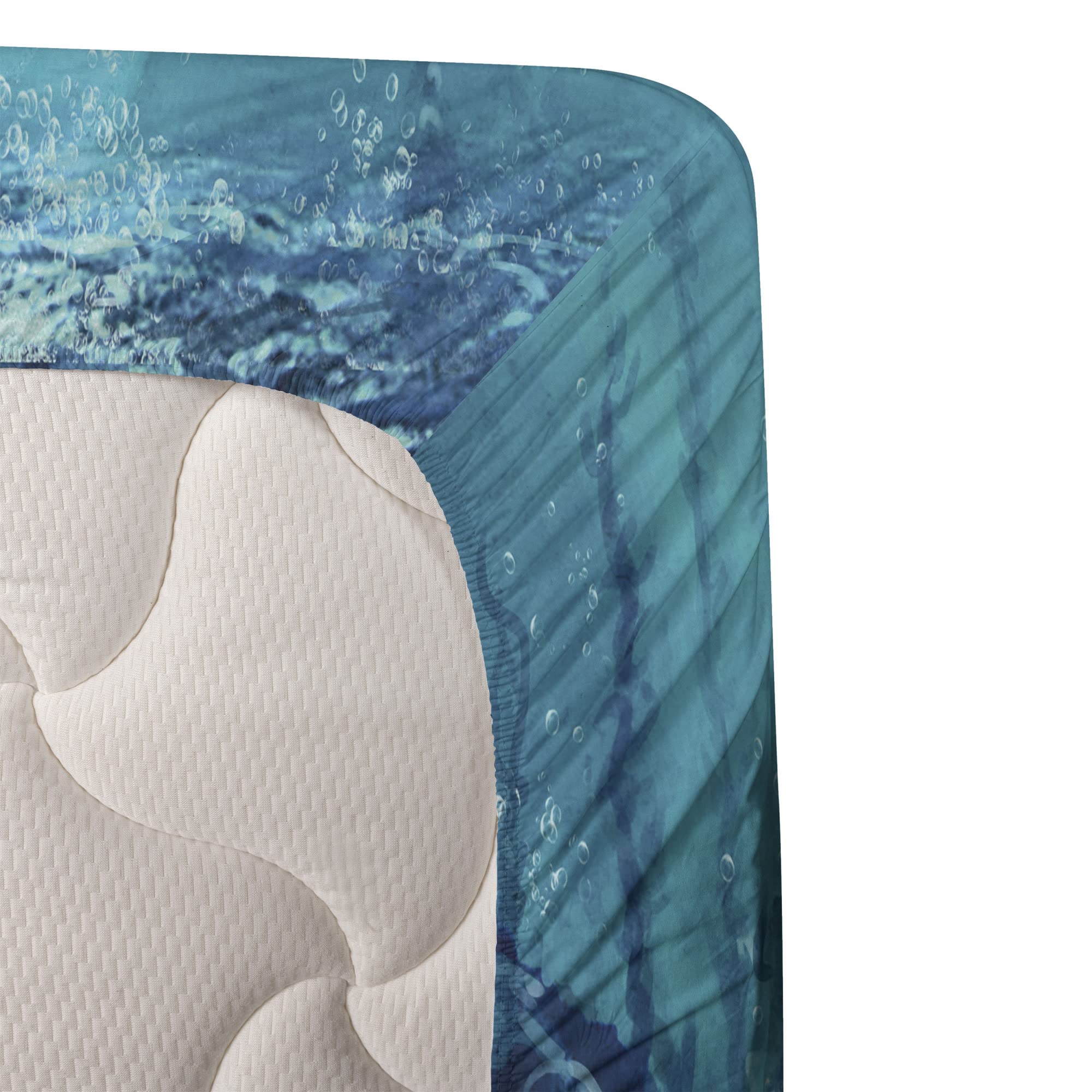 Ambesonne Fantasy Bed Sheet Set 4-Piece - Science Fiction Submarine Underwater Digital Print Duvet Cover - King Size Grey & Aqua Futuristic Bedding for Modern Bedrooms, Guest Rooms & Sci-Fi Themed Decor