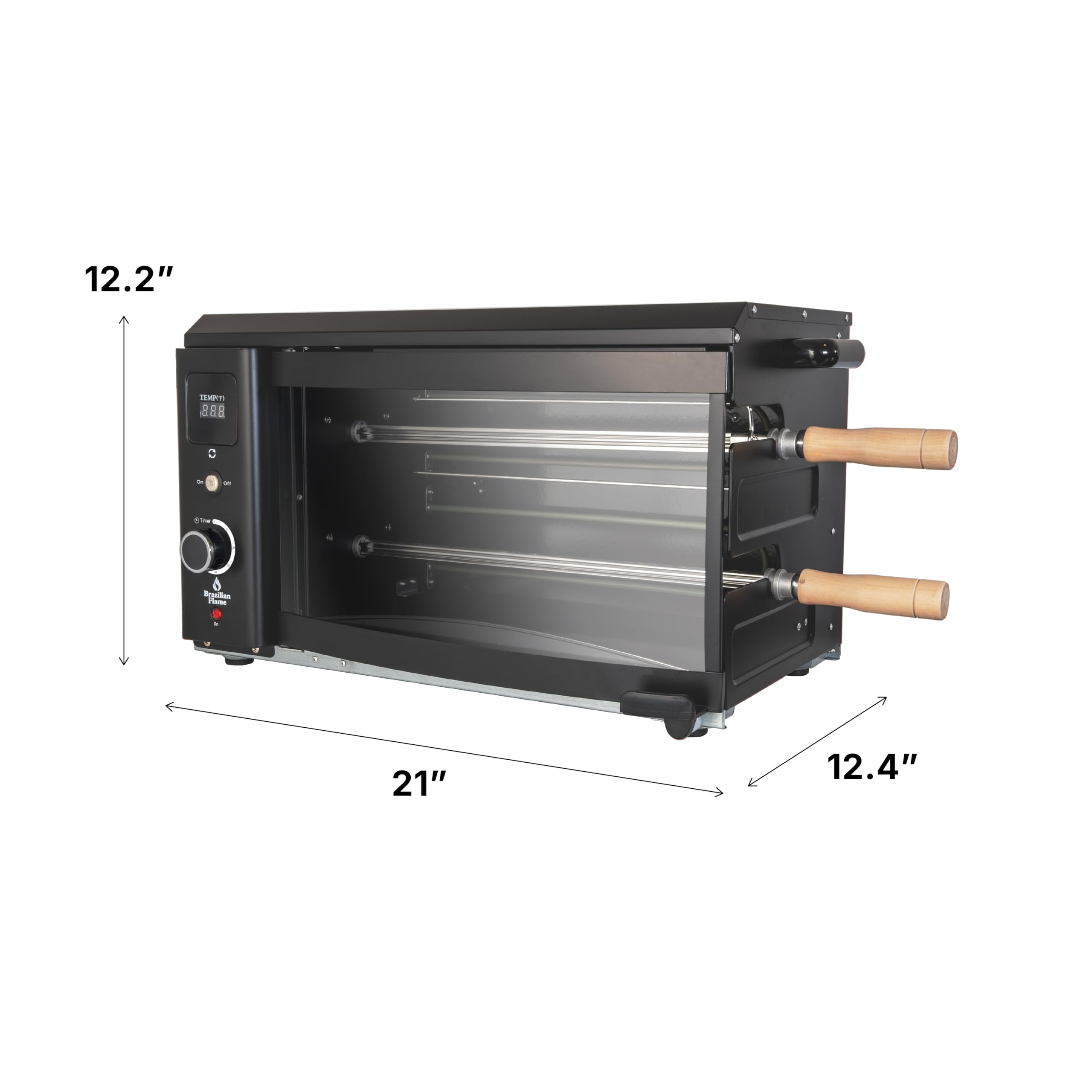 Brazilian Flame Electric Rotisserie Grill - Smoke-Free Indoor BBQ Grill with 2 Auto Rotating Skewers for Chicken, Steak, Fish - Perfect for Apartment Cooking, Brazilian Style BBQ Parties & Family Gatherings