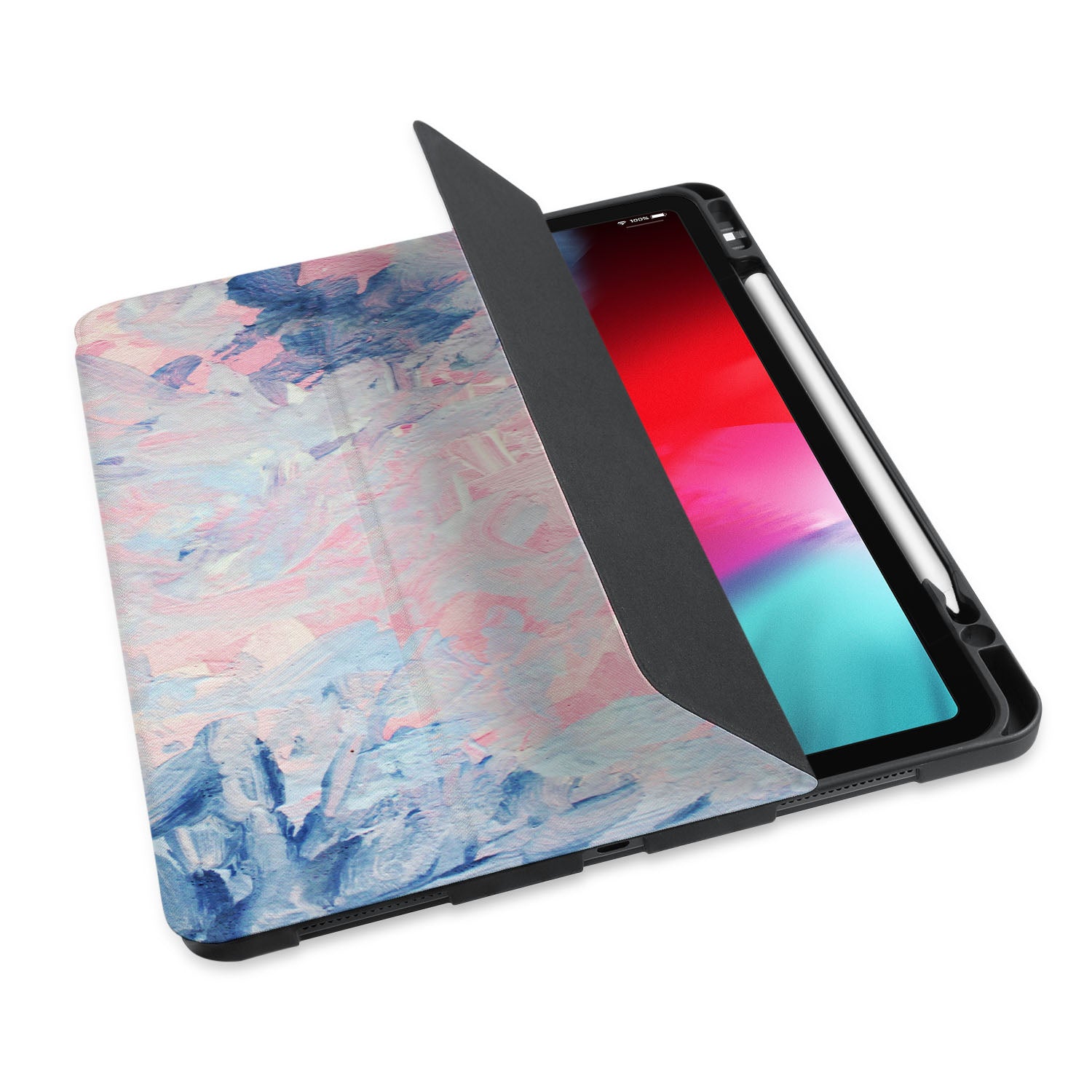 Premium iPad Trifold Case with Oil Painting Abstract Design - Slim Protective Cover for iPad Air/Pro (6th-10th Gen) - Perfect for Work, Travel & Home Use