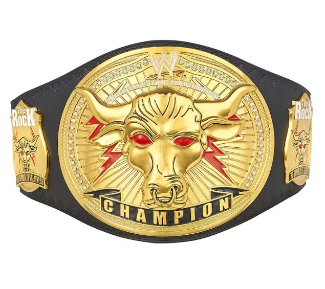 Authentic Brahma Bull Championship Title Belt Replica - WWE The Rock Inspired Wrestling Belt for Adults - Premium Black Leather Strap - Perfect for Cosplay, WWE Fan Collection & Sports Memorabilia Display