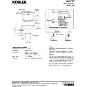 KOHLER K-2214-G-0 Ladena Undermount Bathroom Sink in White - Perfect for Small Bathrooms & Powder Rooms - Durable Porcelain Ceramic Sink for Home & Commercial Use