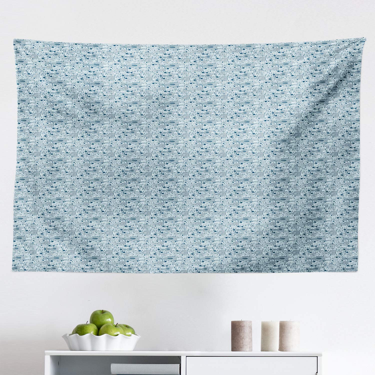 Ambesonne Vintage Blue Tapestry - Underwater Life Theme Wall Art with Fish & Bubbles, 45x30 Inch Fabric Wall Hanging Decor for Bedroom, Living Room, Dorm | Pale Blue & Dark Blue Ocean Design | Perfect for Boho Home Decor, Beach House, or Kids Room