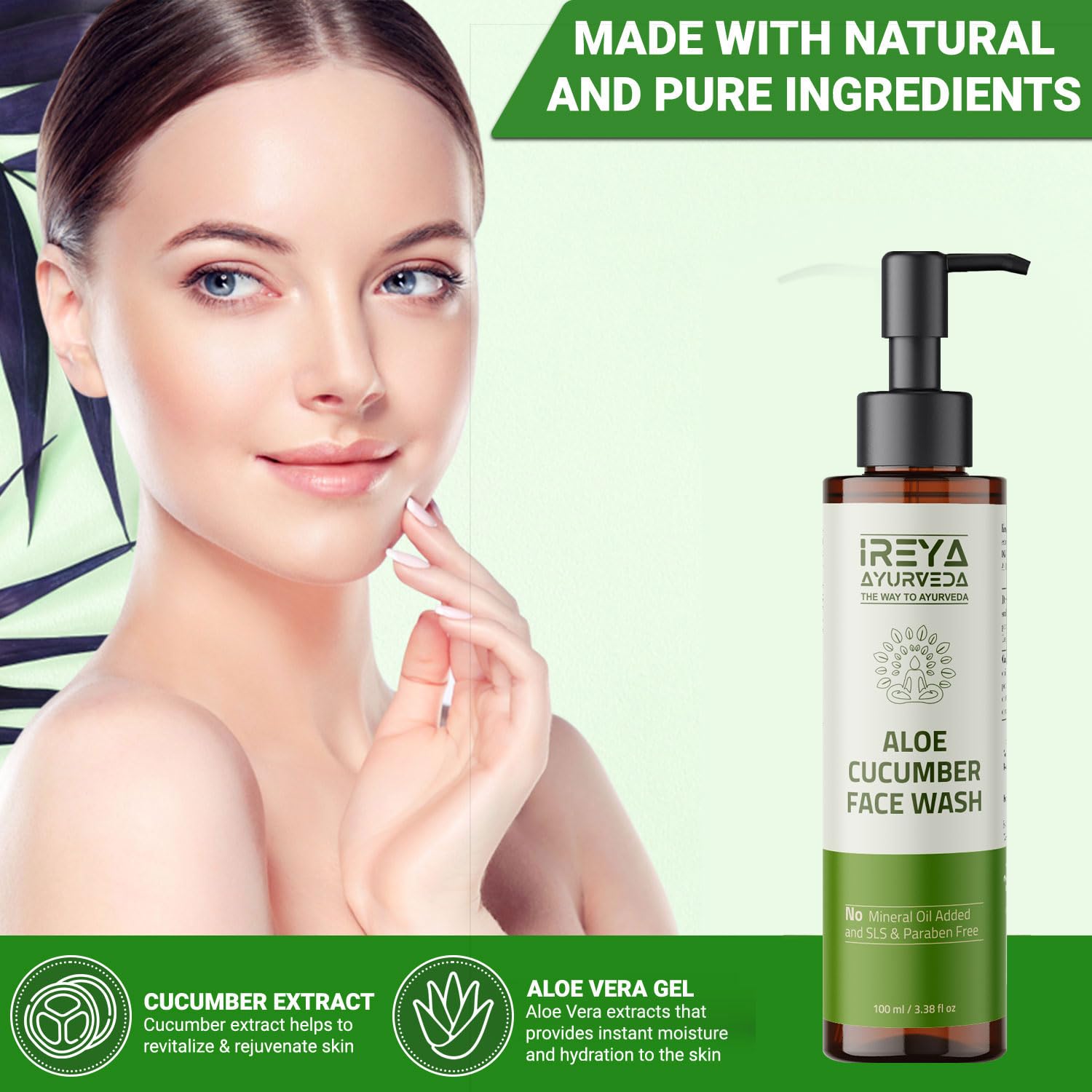 Aloe Vera & Cucumber Face Wash 100ml (3.38oz) - Gentle Cleanser for Men & Women with Natural Extracts - Pure, Vegan, Cruelty-Free Skincare - Perfect for Daily Face Cleansing & Acne-Prone Skin