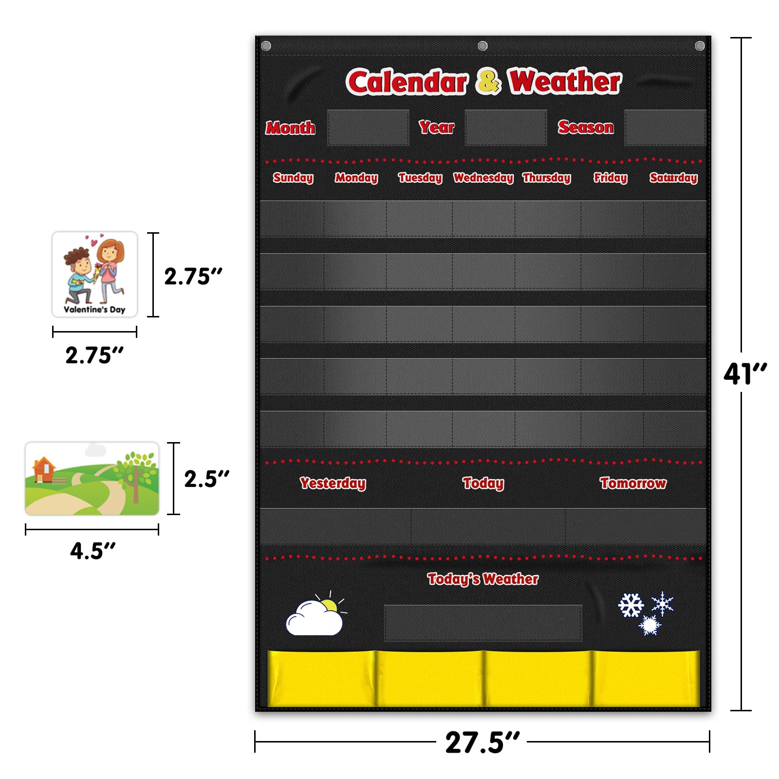 Godery Calendar and Weather Pocket Chart - 149 Pieces Classroom Organization Tool for Teachers (Black) | Perfect for Daily Schedule, Weather Tracking & Student Activities in Preschool & Elementary School