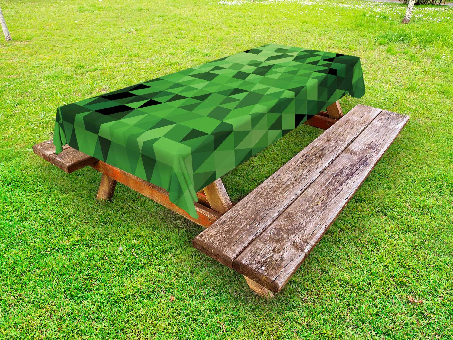 Ambesonne Green Outdoor Tablecloth - Modern Abstract Mosaic Pattern with Fractal Design, Washable Picnic Table Cover 58