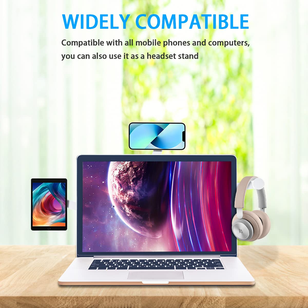 Grathia 2 Pack Magnetic Phone Holder for Laptop - Adjustable Foldable Cell Phone Stand, Portable Mobile Phone Mount with Side Clip - Perfect for Work, Study, Video Calls & Multi-Tasking (Silver + Grey)