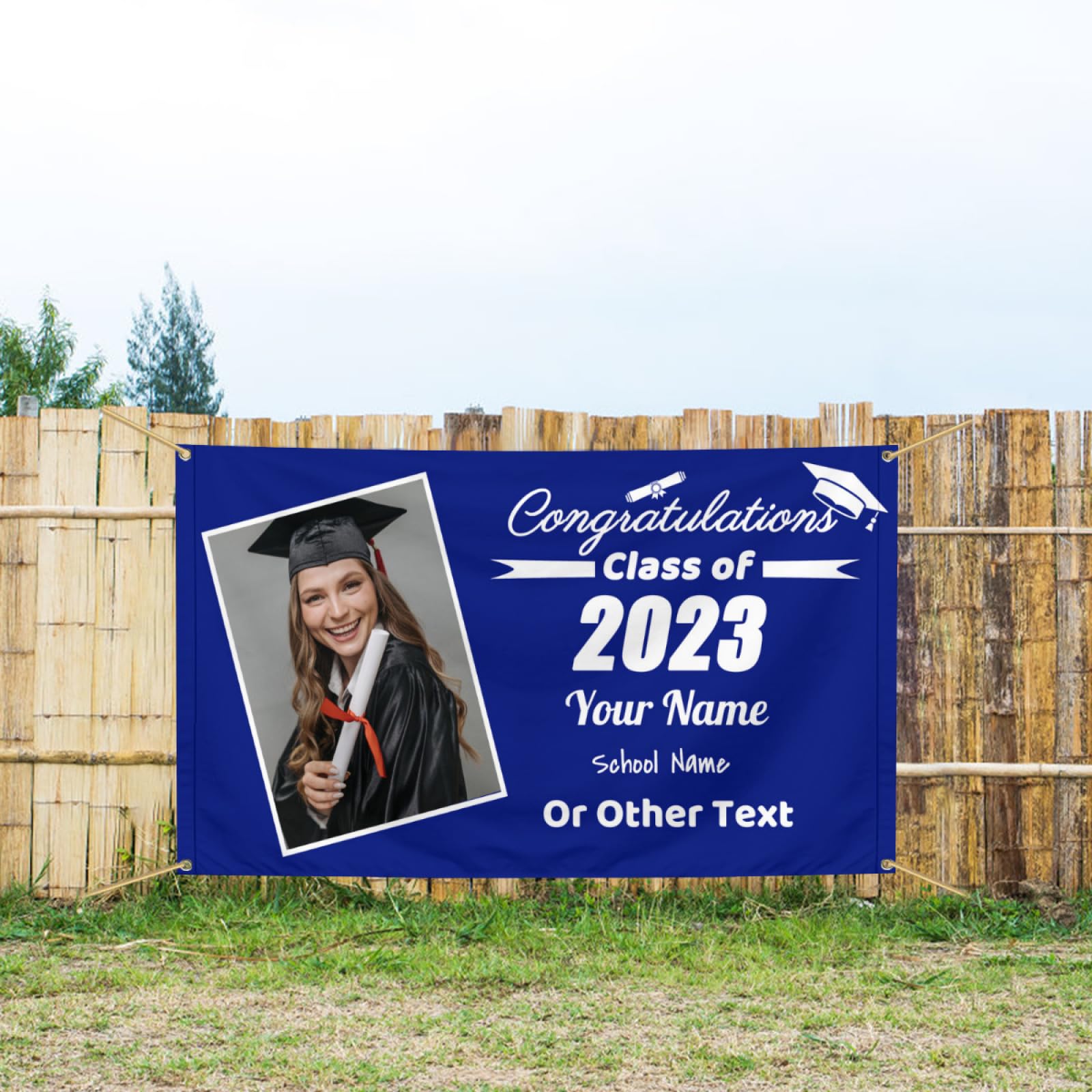 Custom Graduation Banner 2023 - Personalized Large Blue Party Decoration Flag for Indoor & Outdoor Wall Decor - Perfect for Kids, Students & Classmates Graduation Celebrations