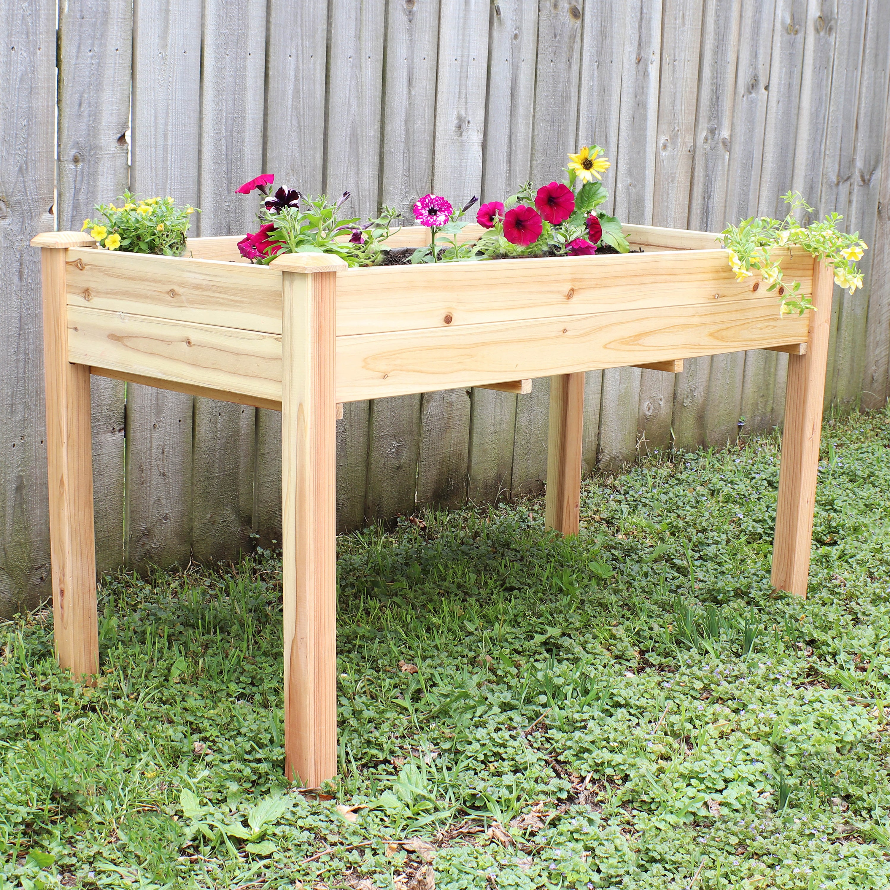 Sunnydaze Outdoor Wood Elevated Garden Planter Box - 27.5 Inch Height, Raised Flower Bed for Patio, Deck, Backyard Gardening - Perfect for Vegetables, Herbs, and Flowers